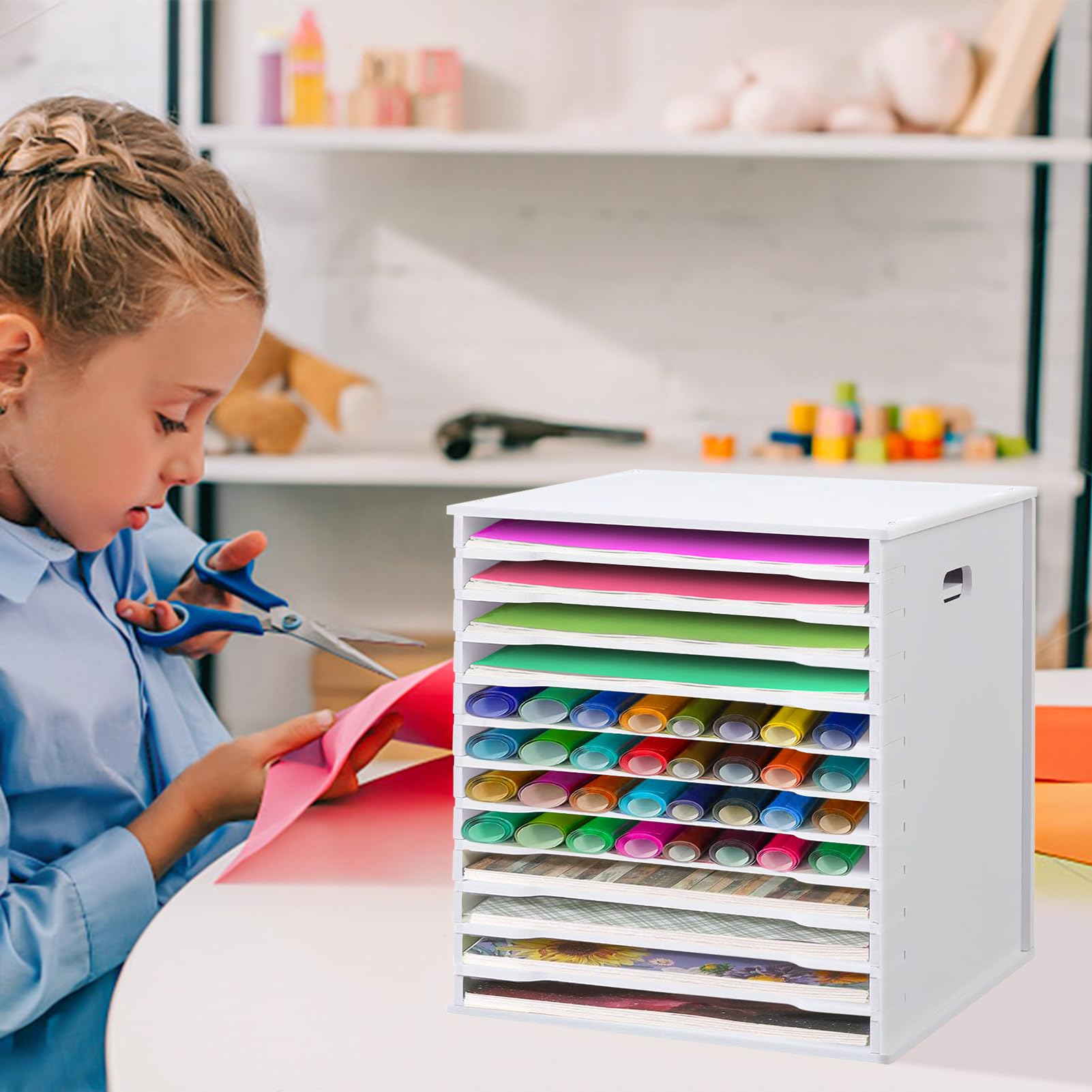 12-Tier Scrapbook Paper Organizer for Desk - 12 x 12 Inch Paper Sorter & Document Holder | Home Office Storage Solution for Crafting, Scrapbooking & Document Organization