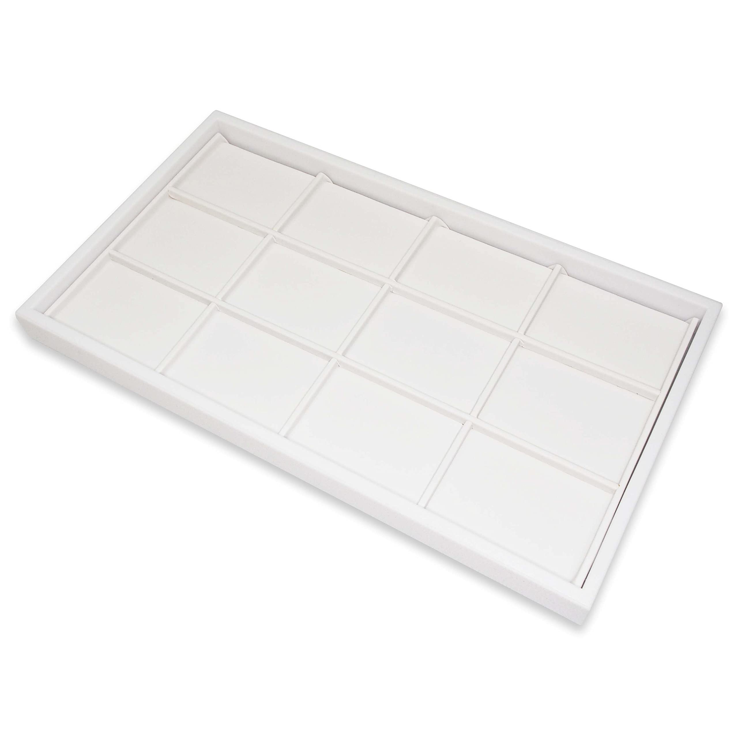 N’icePackaging 12-Compartment White Leatherette Jewelry Sorting Tray with Free-Standing Plastic Display Base - 14.75