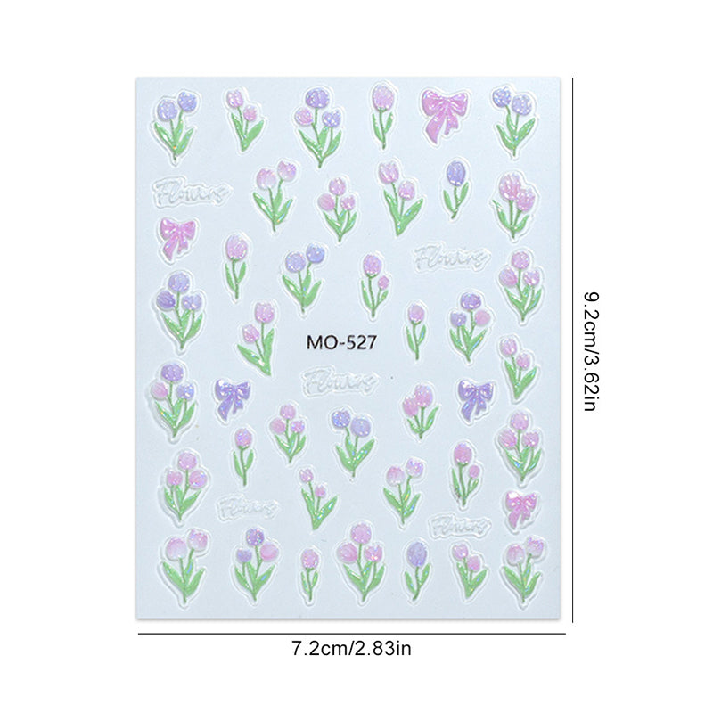 3D Spring Tulip Embossed Flower Jelly Nail Stickers - Set of 3 Designs (MO-527/528/529) for Gel Polish Manicure & Nail Art Decoration - Perfect for Spring Parties, Weddings and DIY Nail Salon