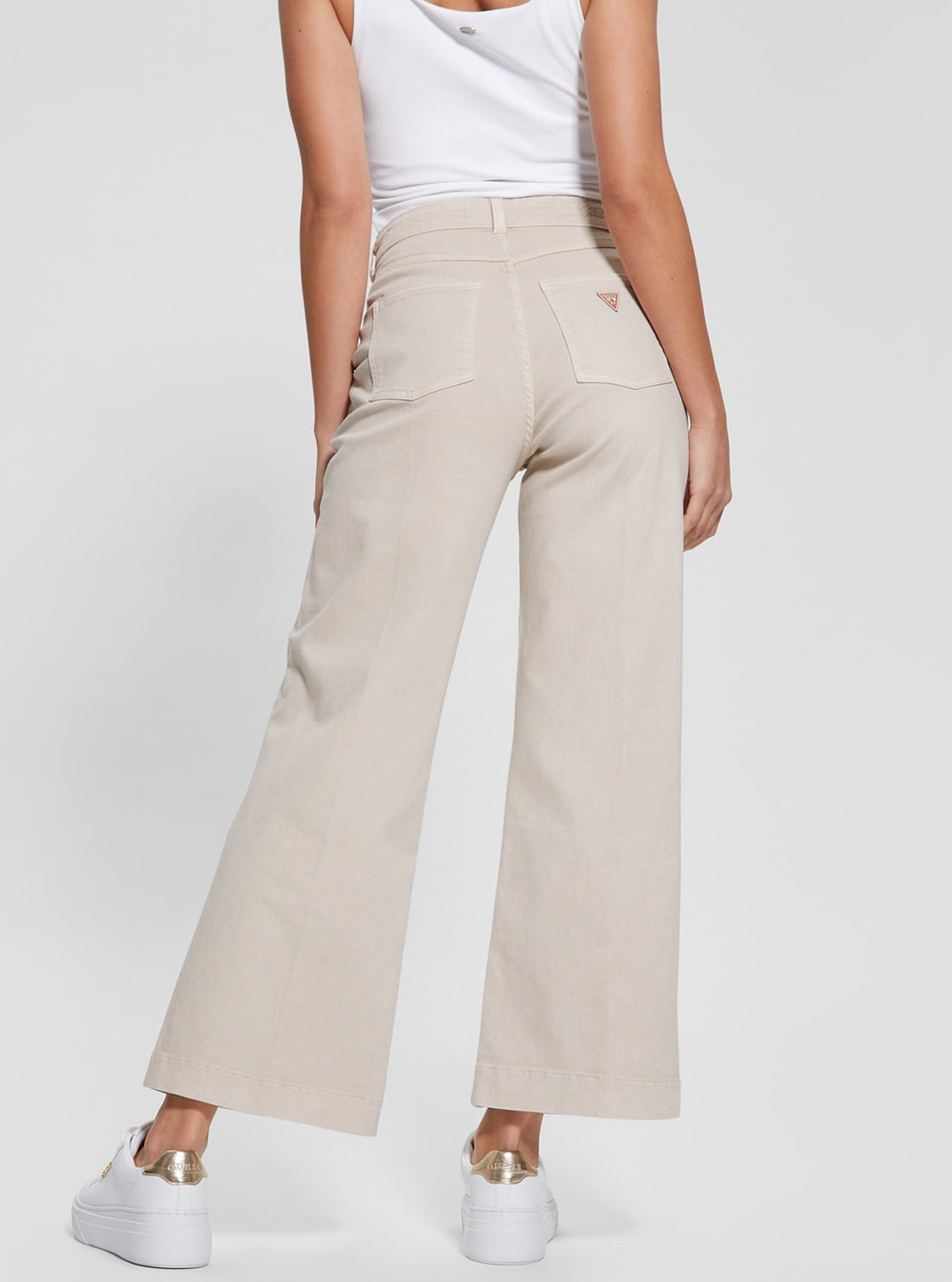 Beige Darma Wide Leg Pants for Women - High Waisted Linen Trousers with Pockets | Comfortable Lounge Pants for Yoga, Office & Casual Wear