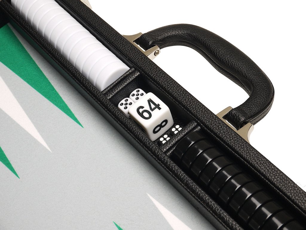 Premium 16-inch Backgammon Set with Black Board & White/Green Points - Medium Size Travel Game for Adults, Family Game Night, Casino Style Board Game