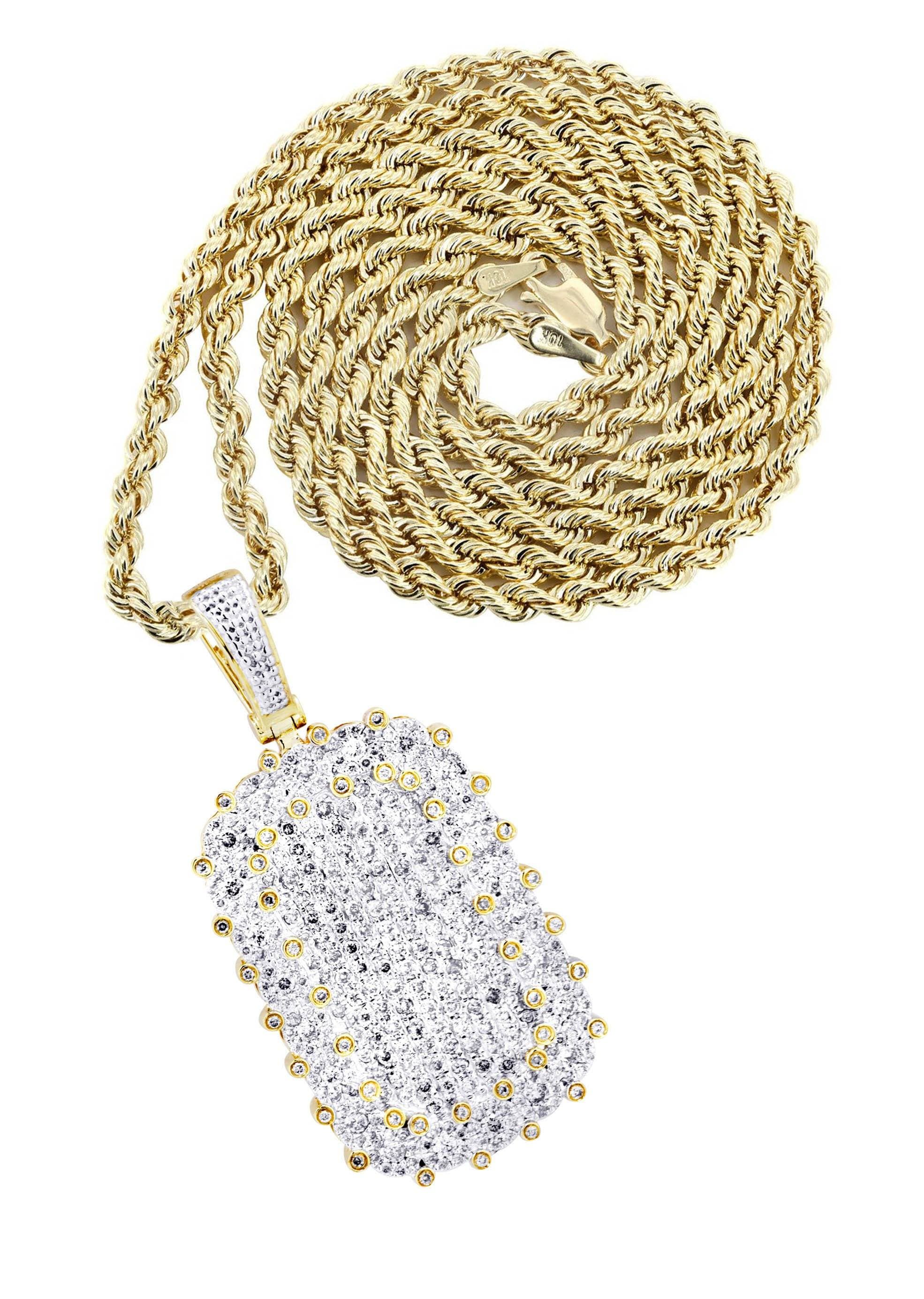 10K Yellow Gold Diamond Dog Tag Necklace for Men & Women - 1.73 Carat Real Diamond Pendant - Perfect Gift for Anniversary, Birthday & Valentine's Day
