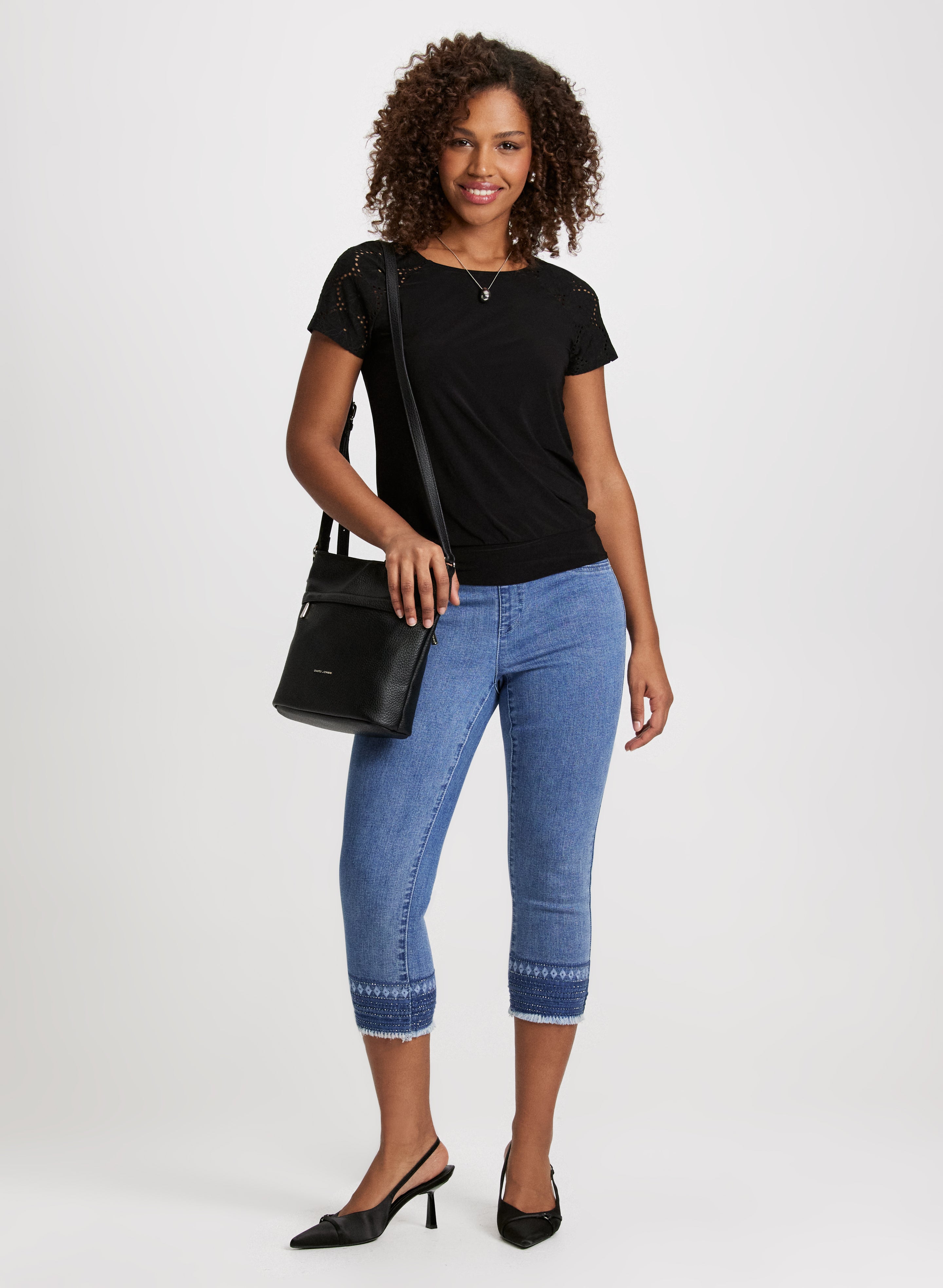 Stylish Beaded & Fringed Pull-On Jeans for Women - Comfortable Stretch Denim Pants for Casual Wear & Night Out