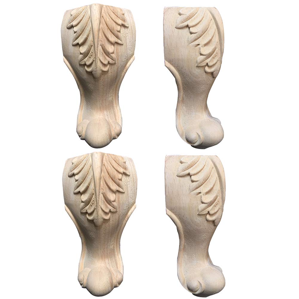 Unfinished Wood Sofa Legs 5/6/7/8 Inch - European Carved Furniture Legs for Coffee Table Replacement, Small Furniture Support Feet (Set of 4, Gold) - Perfect for DIY Furniture Repair, Home Decor & Vintage Style Upgrades