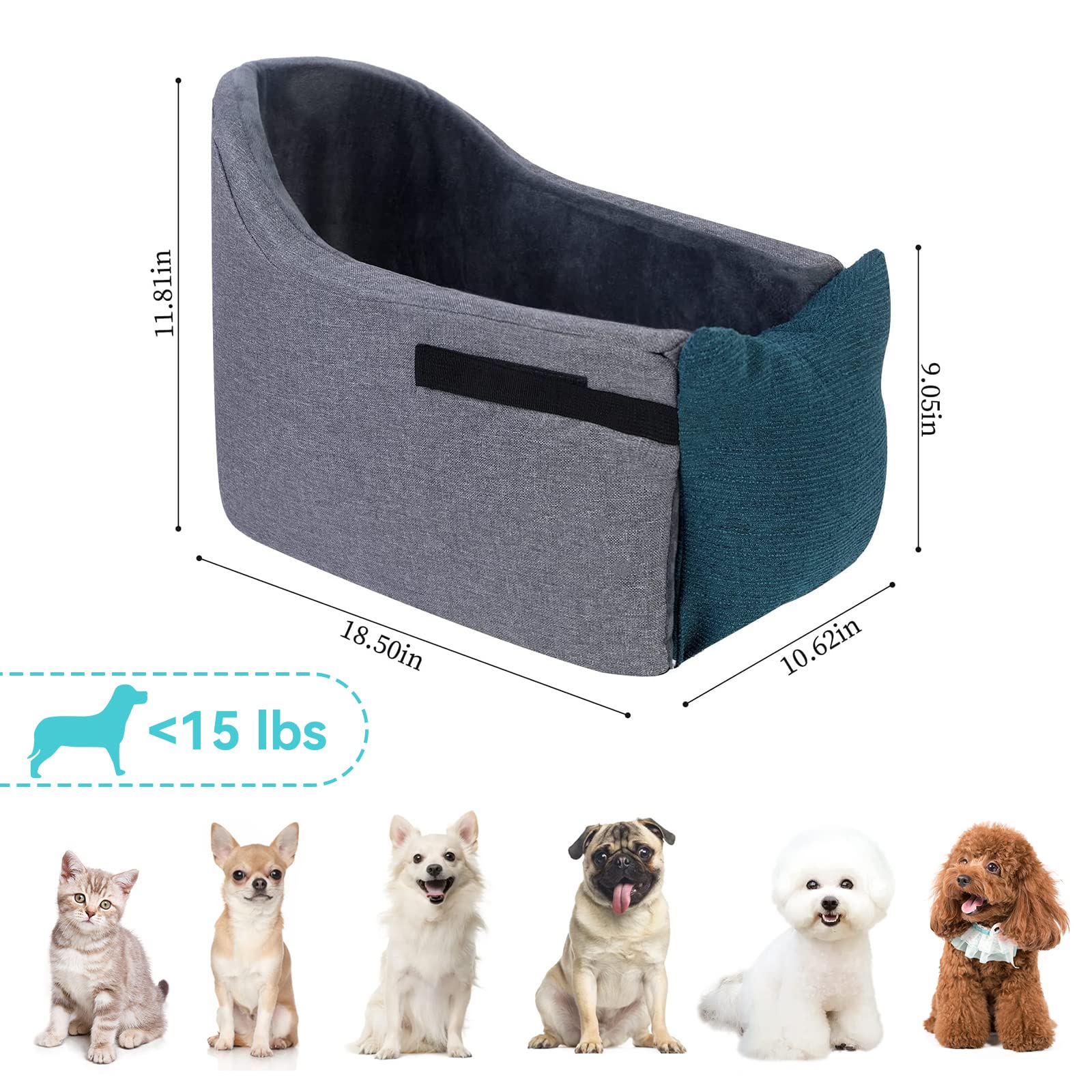 Portable Dog Booster Seat for Cars - Single & Double Console Compatible Travel Pet Carrier, Machine Washable Small Dog Car Seat (Blue) | Perfect for Road Trips & Daily Commutes with Your Puppy