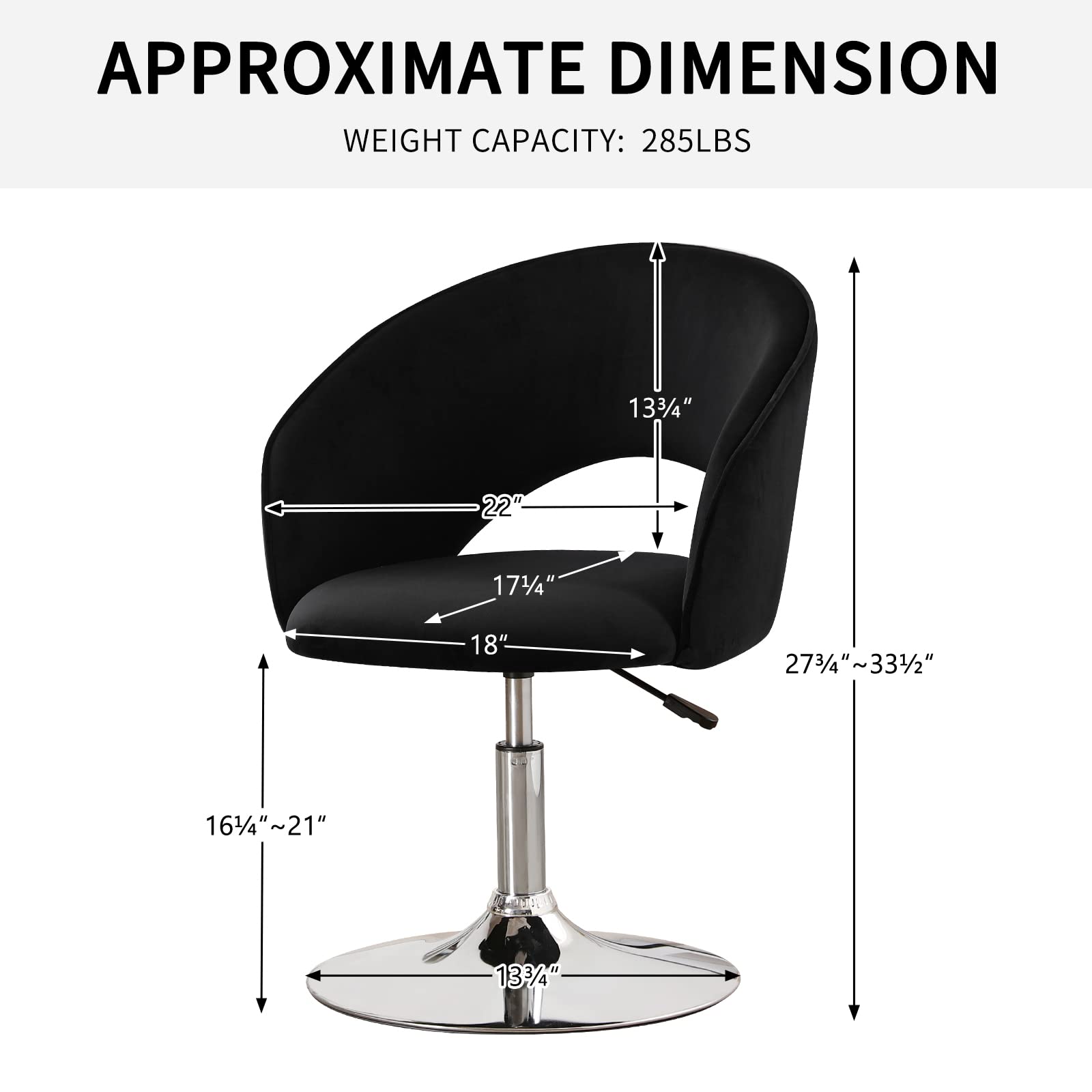 Furnimart Adjustable Black Velvet Vanity Chair with Back - Swivel Makeup Stool with Chrome Frame & Hollow Backrest - Accent Chair for Living Room, Bedroom, Dressing Table - Perfect for Makeup, Reading & Relaxing (Black)