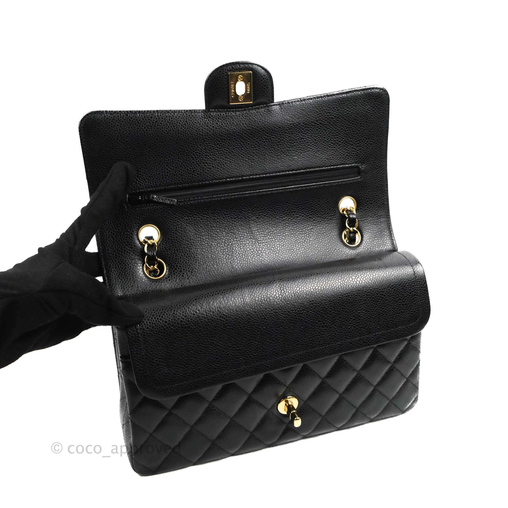 Chanel Classic Medium Double Flap Bag in Black Caviar Leather with Gold Hardware - Luxury Designer Handbag for Women, Perfect for Work, Evening Events & Special Occasions