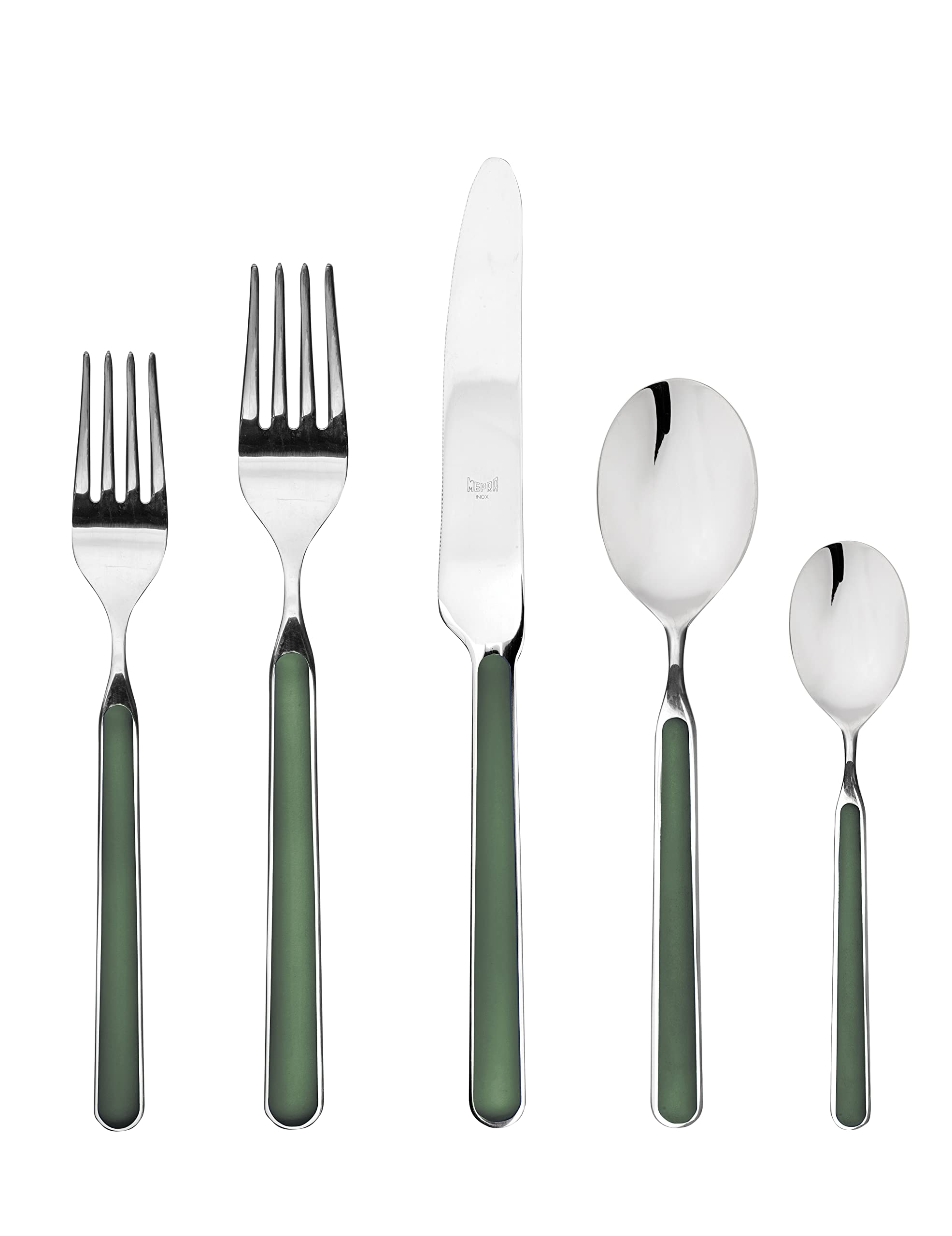 Premium MEPRA 18/10 Stainless Steel Flatware Set - 20-Piece Green Cutlery Set for 4, Dishwasher Safe & Rustproof - Perfect for Dining, Parties, Gifts & Home Decor