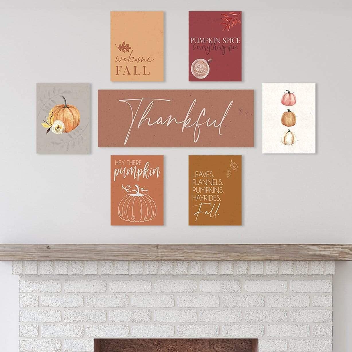Fall & Autumn Pumpkin Wall Decor Art Set - 7 Piece Home Decor for Living Room, Bedroom, or Office - Seasonal Thanksgiving & Halloween Decoration