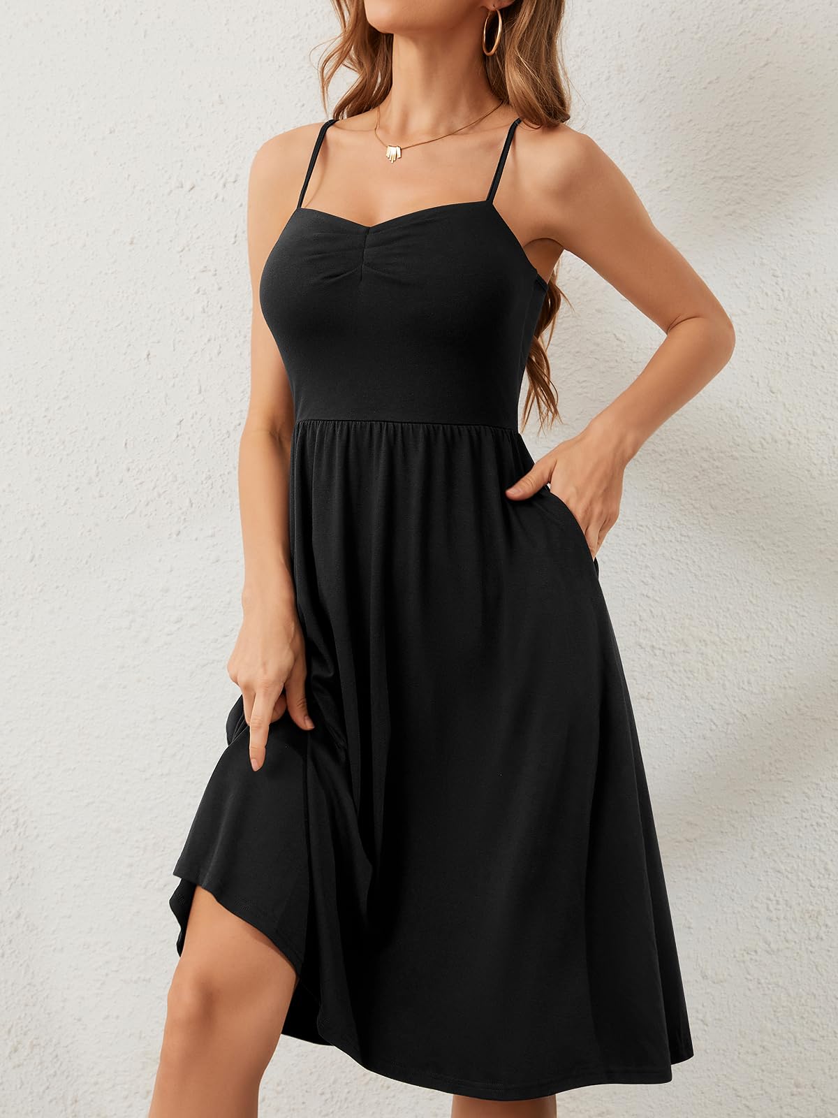 2025 Summer Dresses for Women - Casual Sweetheart Neckline Empire Waist A-Line Swing Dress with Spaghetti Straps & Pockets | Beach Vacation, Date Night, Office Wear