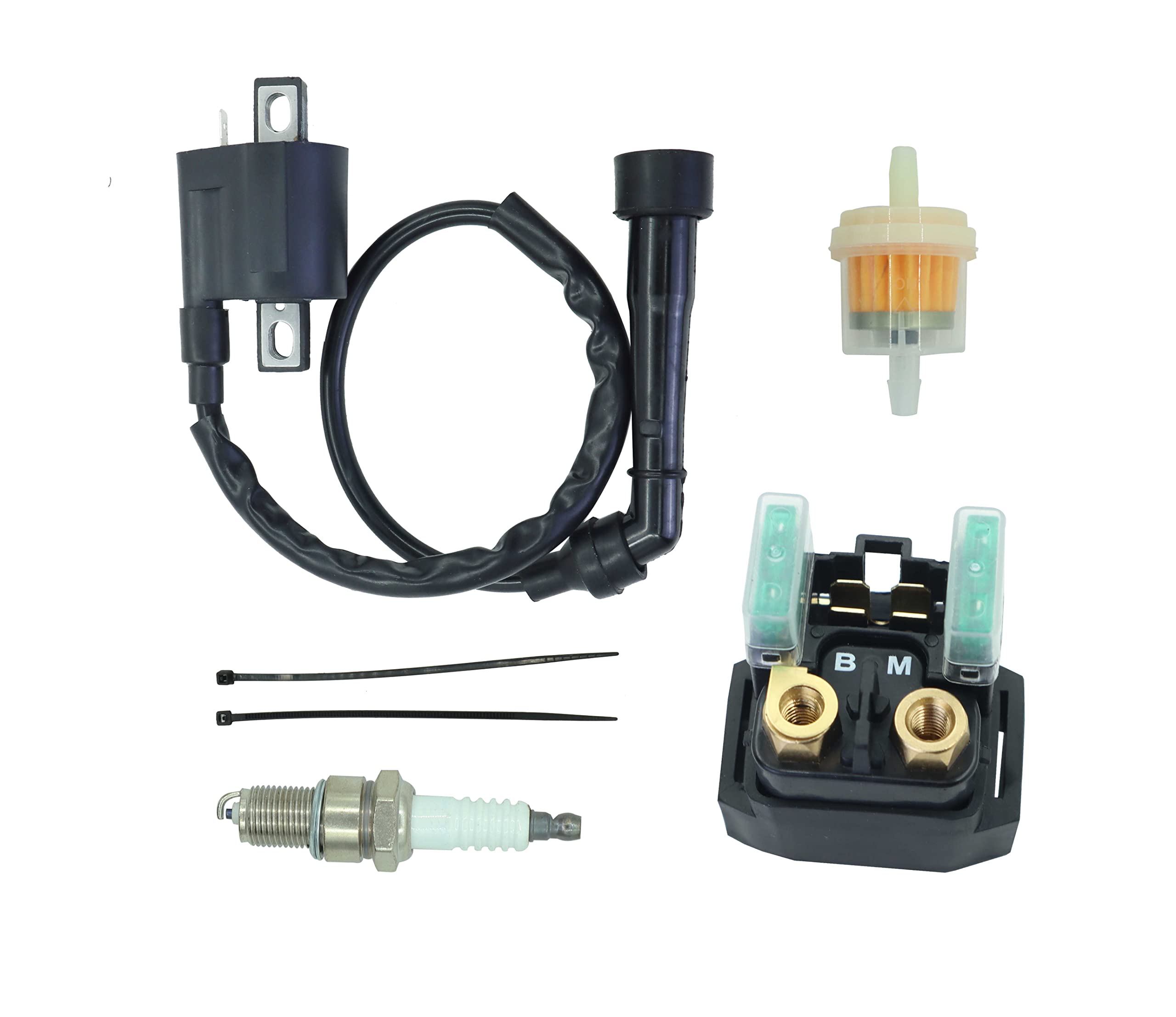 High-Performance Ignition Coil Compatible with Yamaha YXR660 Rhino 660 Grizzly Raptor 660R Big Bear 400, Kawasaki KFX 400, Suzuki DRZ400S DRZ400E DRZ400SM Vinson 500 ATV - Includes Starter Solenoid Relay - Perfect for Off-Roading & ATV Maintenance