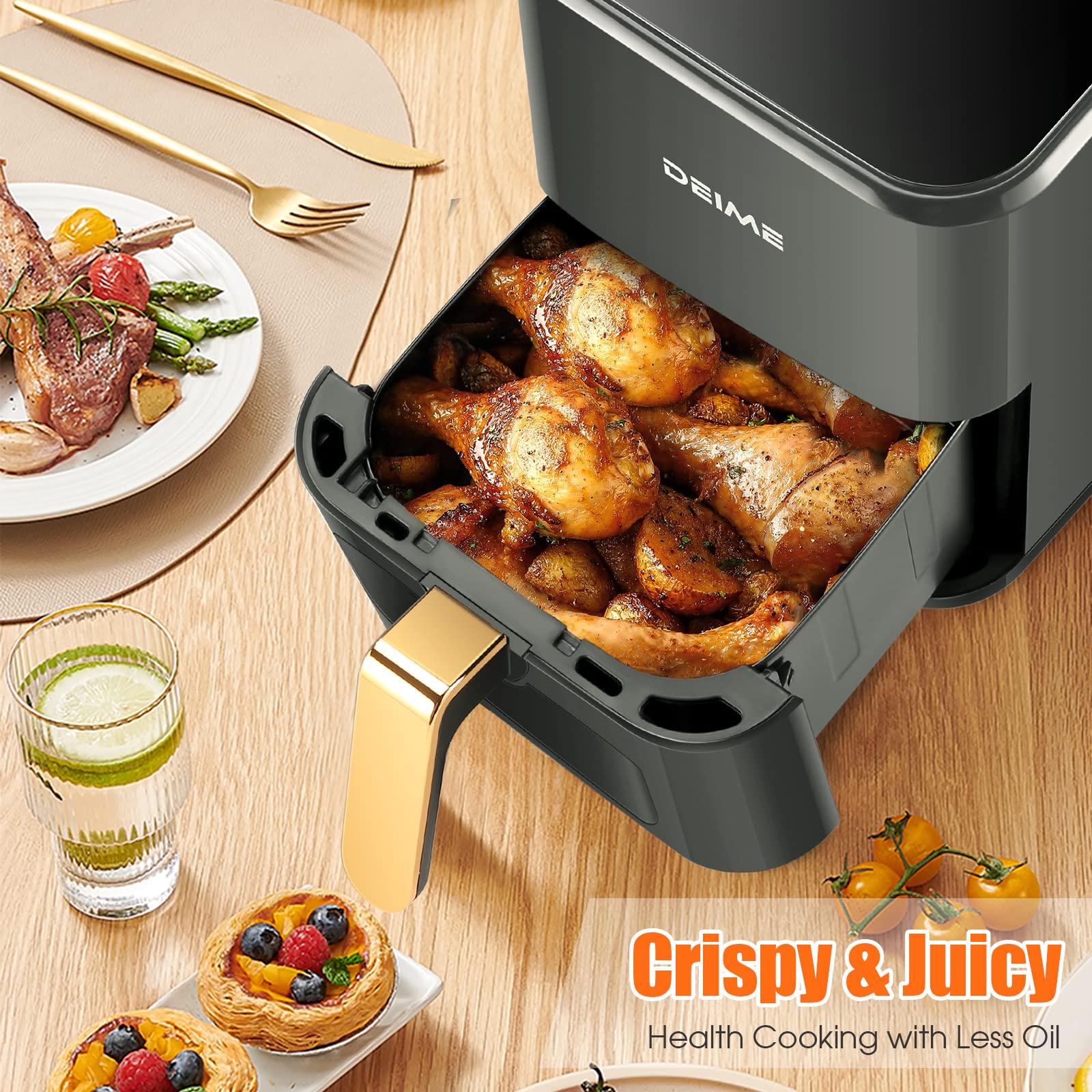 DEIME 4.2 QT Air Fryer - 1200W Oil-Free Healthy Cooker with Digital LCD Touch Screen, 7 Presets, Non-Stick Basket & Viewing Window - Perfect for Small Kitchens, Quick Meals & Healthy Cooking (Gray)