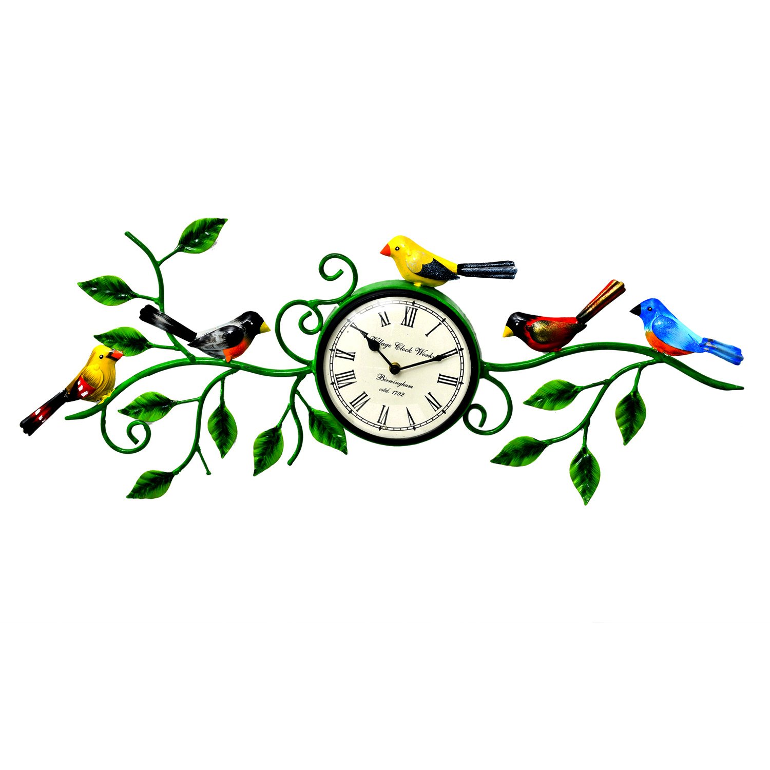 Handmade Iron Wall Clock with Decorative Birds & Leaf Design - Silent Non-Ticking Home Decor for Living Room, Bedroom, Office | Unique Wedding Gift & Wall Art for Home Décor