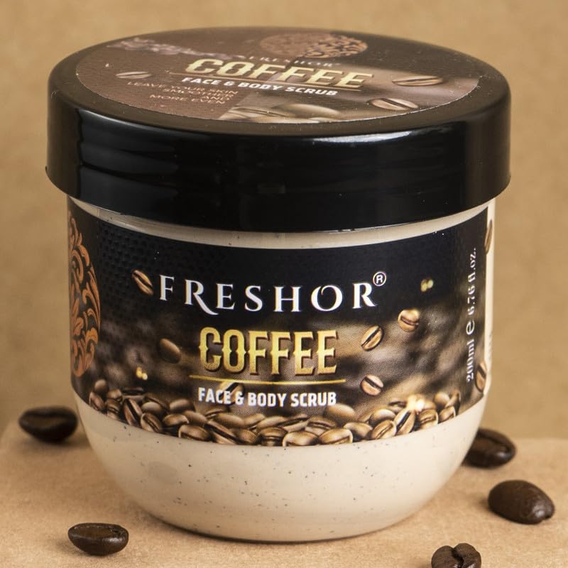 Freshor Coffee Face & Body Scrub for Men & Women - Exfoliating & Moisturizing, 200ml | Perfect for Dry Skin & Post-Workout Refreshment