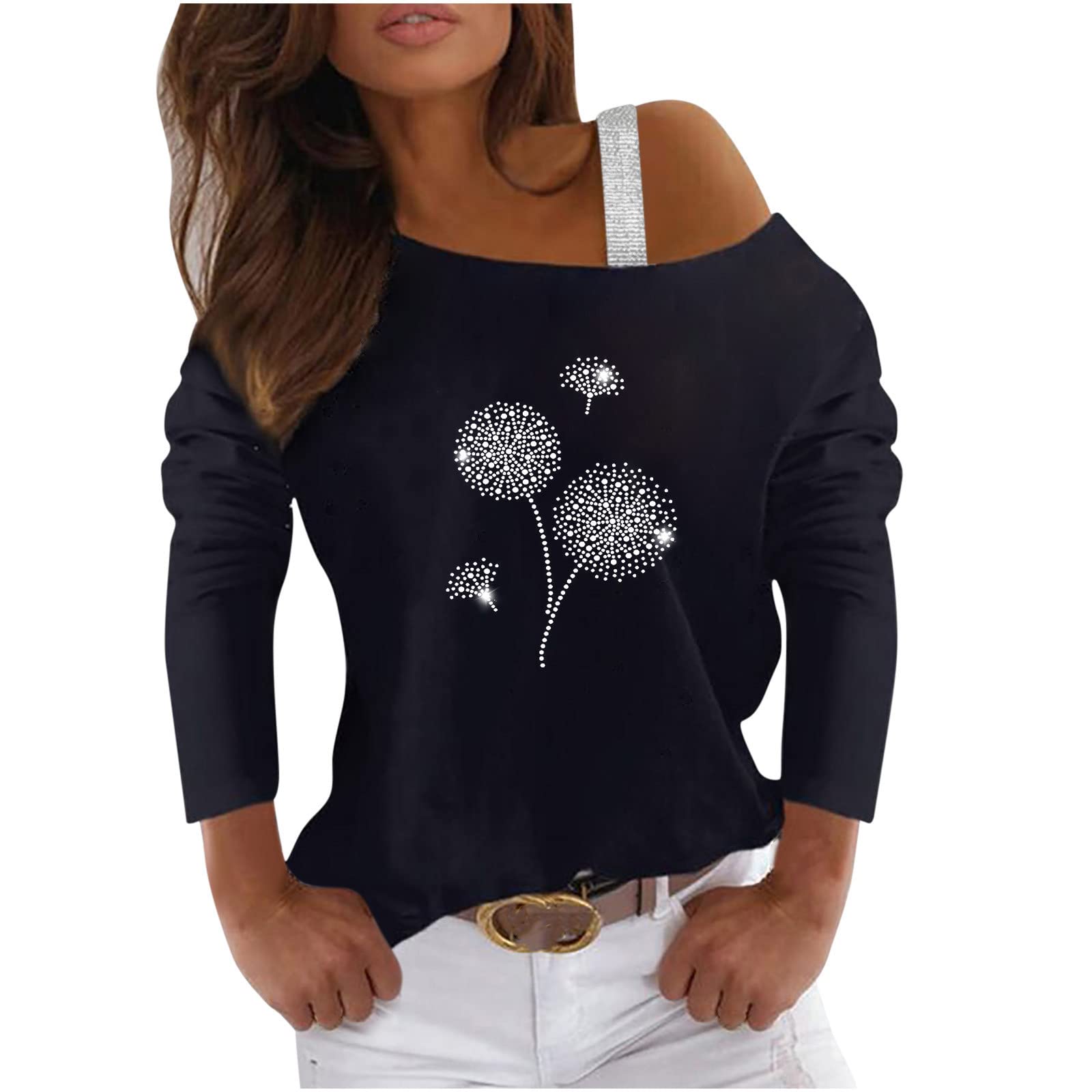 Women's Sequin Off Shoulder Blouse - Shiny Long Sleeve Tunic Top with Diamond Design | Trendy Pullover for Party, Night Out & Special Occasions