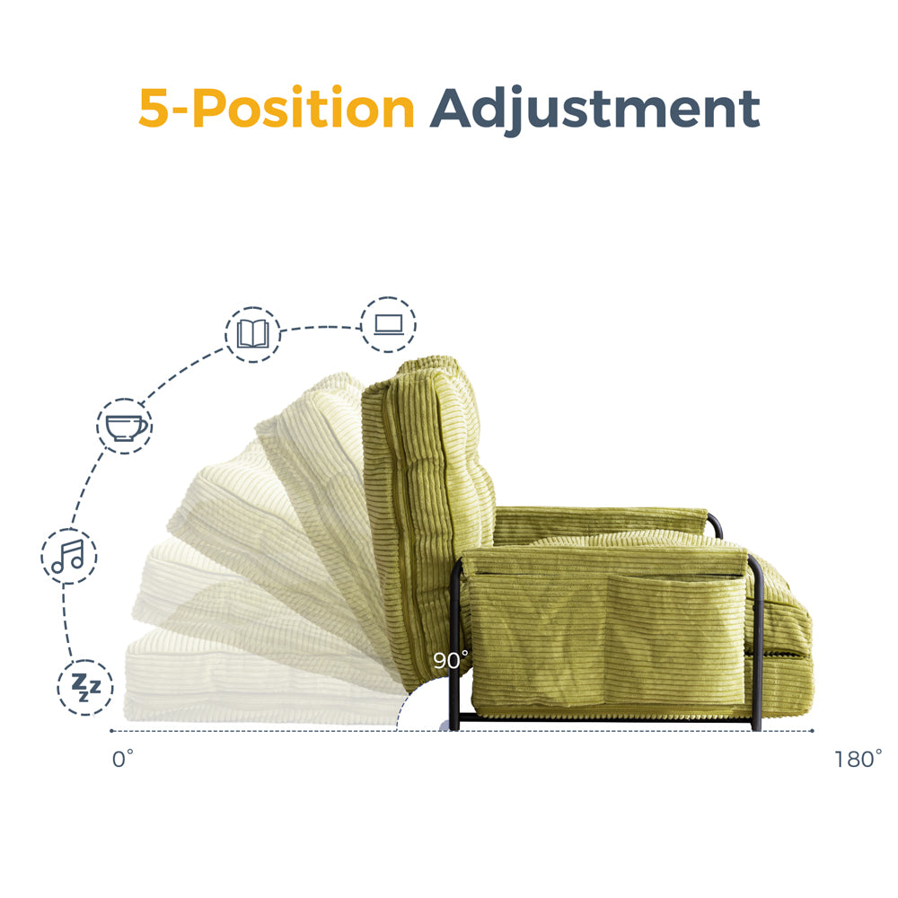 MAXYOYO Adjustable Floor Sofa Bed - 5 Position Foldable Lazy Sofa with Pillow & Armrests, Single Size Green - Perfect for Small Spaces, Living Rooms, Dorms & Guest Beds