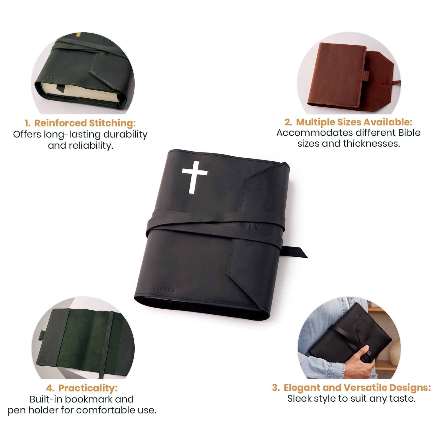 Genuine Leather Bible Cover - Premium Handmade Bible Case for Men & Women - Perfect for Church, Travel, and Daily Devotion