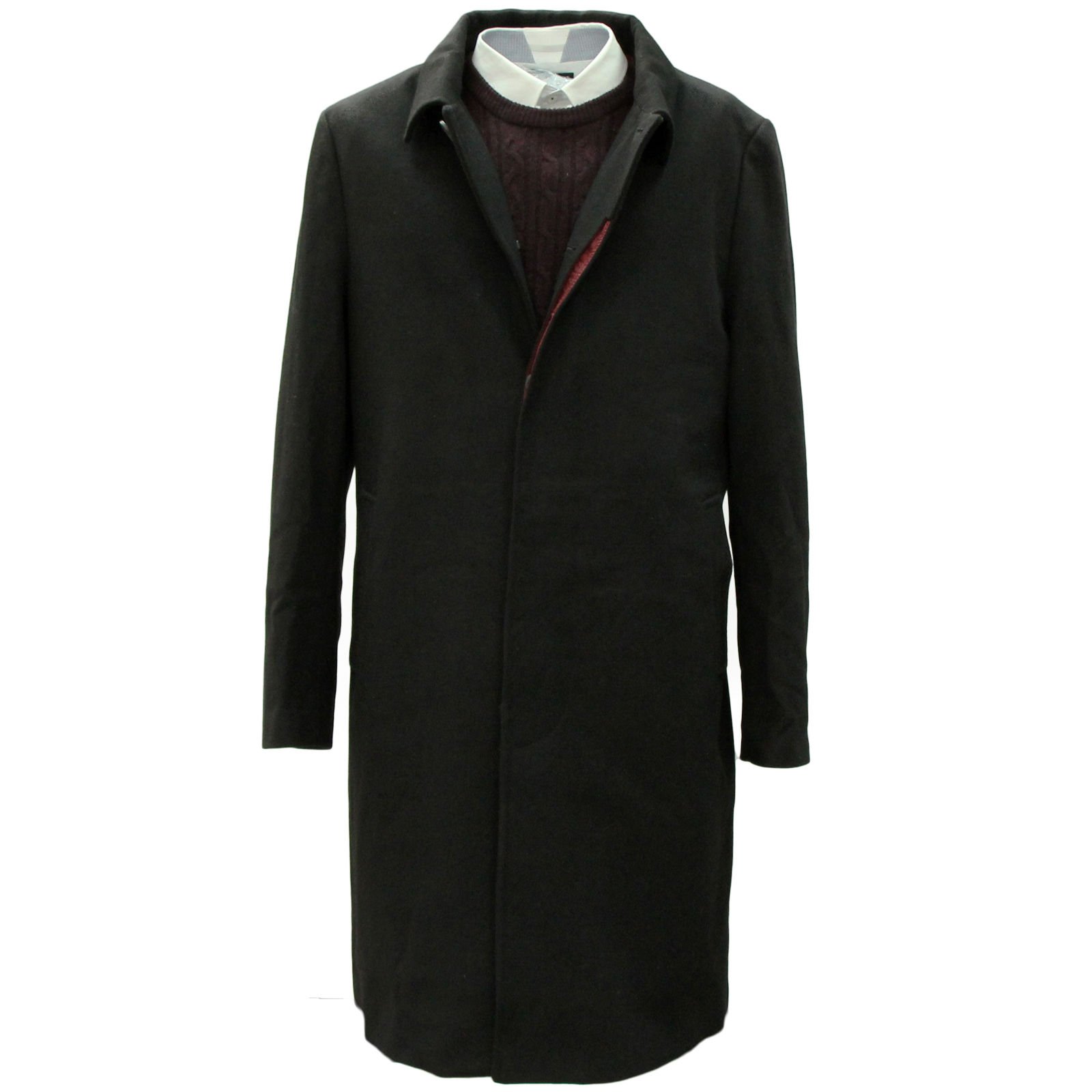 HENLEY & KNIGHT Men's Premium Black 3/4 Length Wool Blend Overcoat | Winter Warm Wool Blend Coat for Business & Formal Occasions
