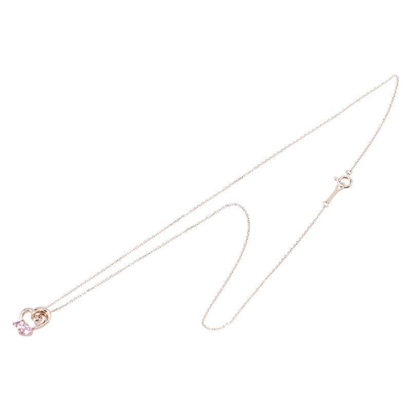 4℃ Heart Motif K10PG Synthetic Sapphire & Topaz Necklace for Women - Elegant Jewelry Gift for Valentine's Day, Anniversary & Special Occasions