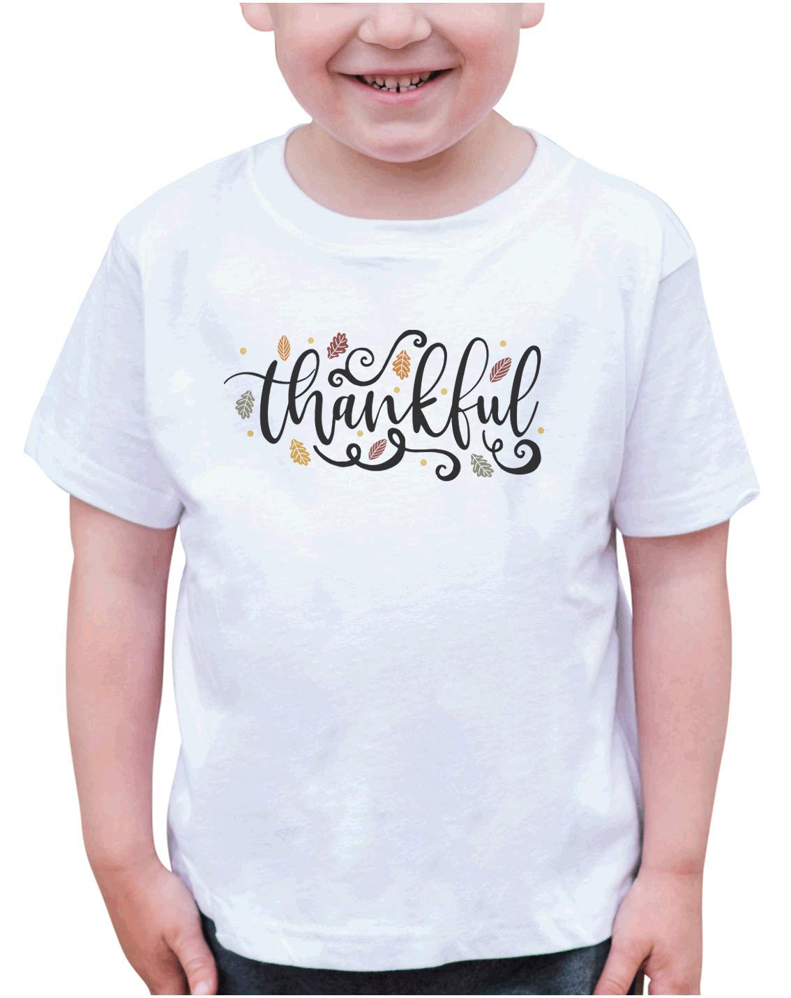 7 ate 9 Apparel Kids Thankful Script T-Shirt | Cute Thanksgiving Outfit for Boys & Girls | Perfect for Family Gatherings, Holiday Photos & School Events