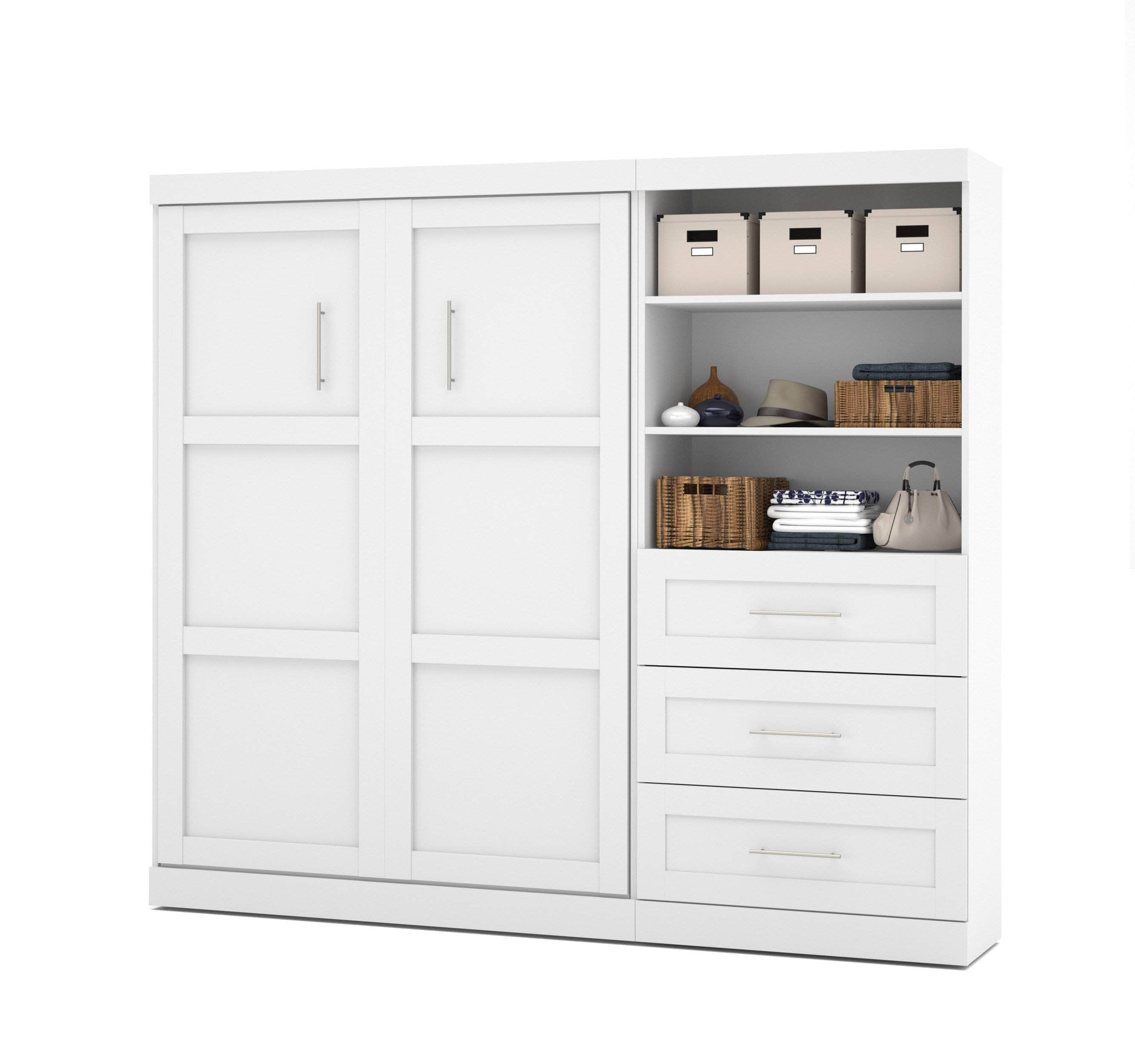 Pur Full Murphy Wall Bed with Storage Drawers - Space-Saving White Wall Bed for Small Apartments & Guest Rooms (95W)