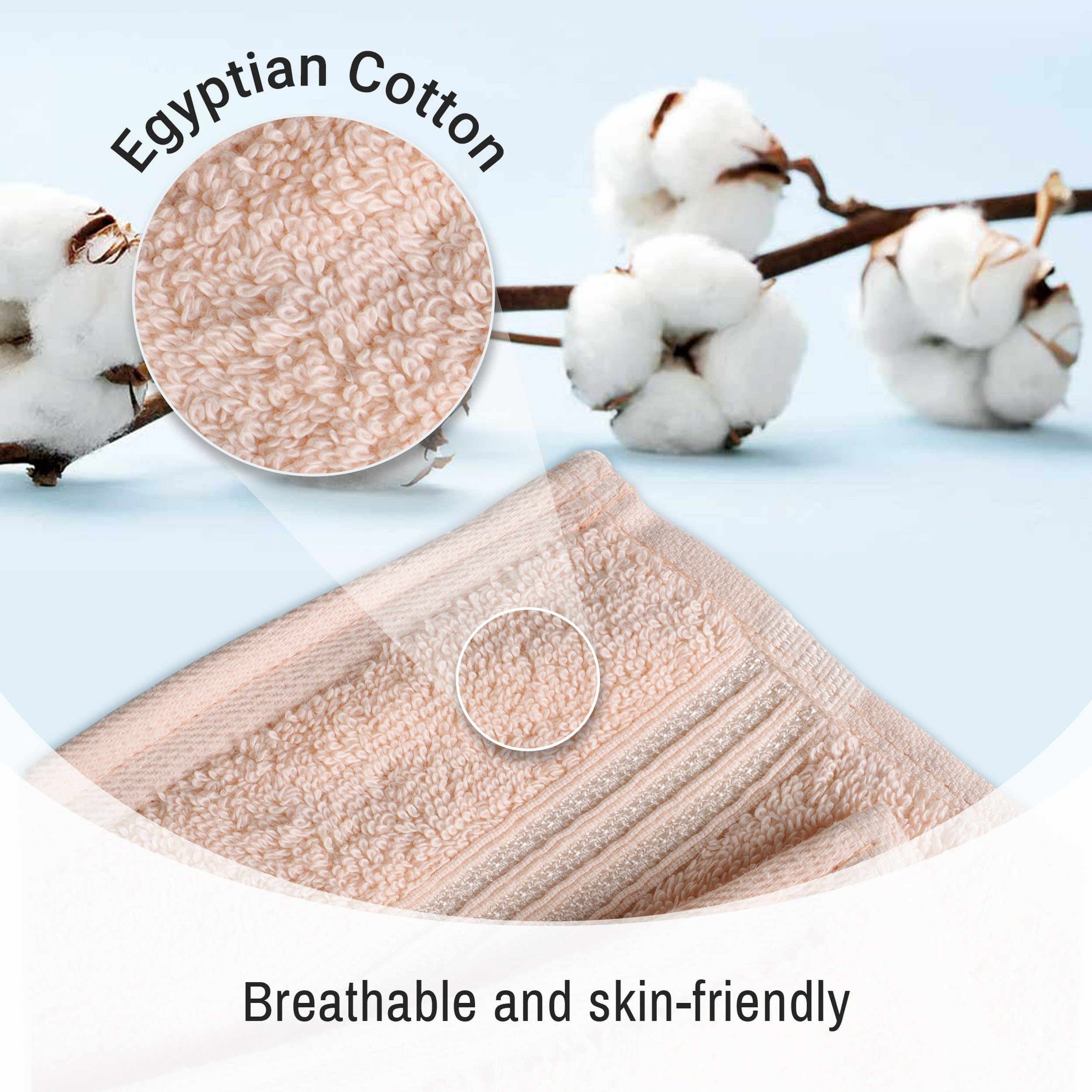 Premium BNM Egyptian Cotton 8-Piece Towel Set - Ultra Soft & Absorbent Bath, Hand & Face Towels for Luxury Bathroom, Master Suite & Guest Bath Decor - Includes 2 Bath Towels, 2 Hand Towels & 4 Washcloths - Quick Dry, Hypoallergenic - Perfect for Spa Days, Hotel-Style Bathrooms & Thoughtful Housewarming Gifts (Peach)