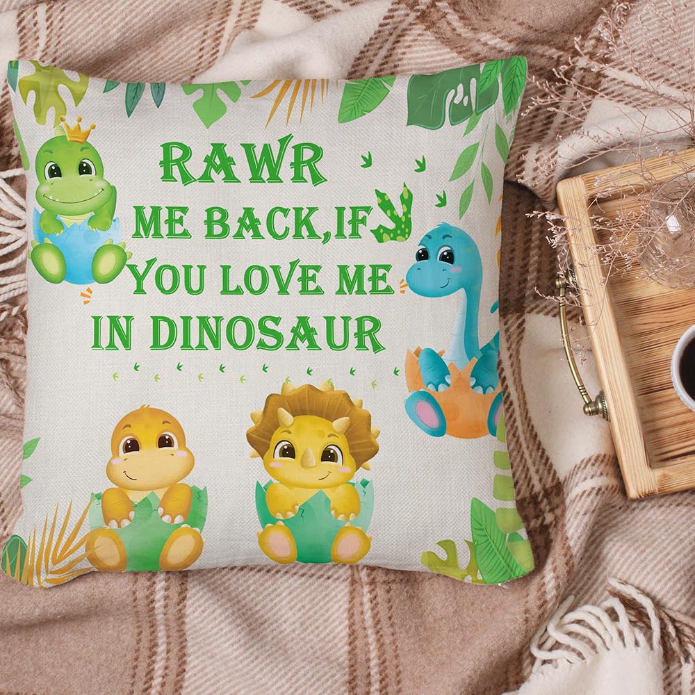 Dinosaur Pillow Covers 18x18 Inch - 2 Pack Kids Dino Themed Cushion Cases for Boys & Girls | Perfect for Baby Showers, Birthday Parties & Nursery Decor