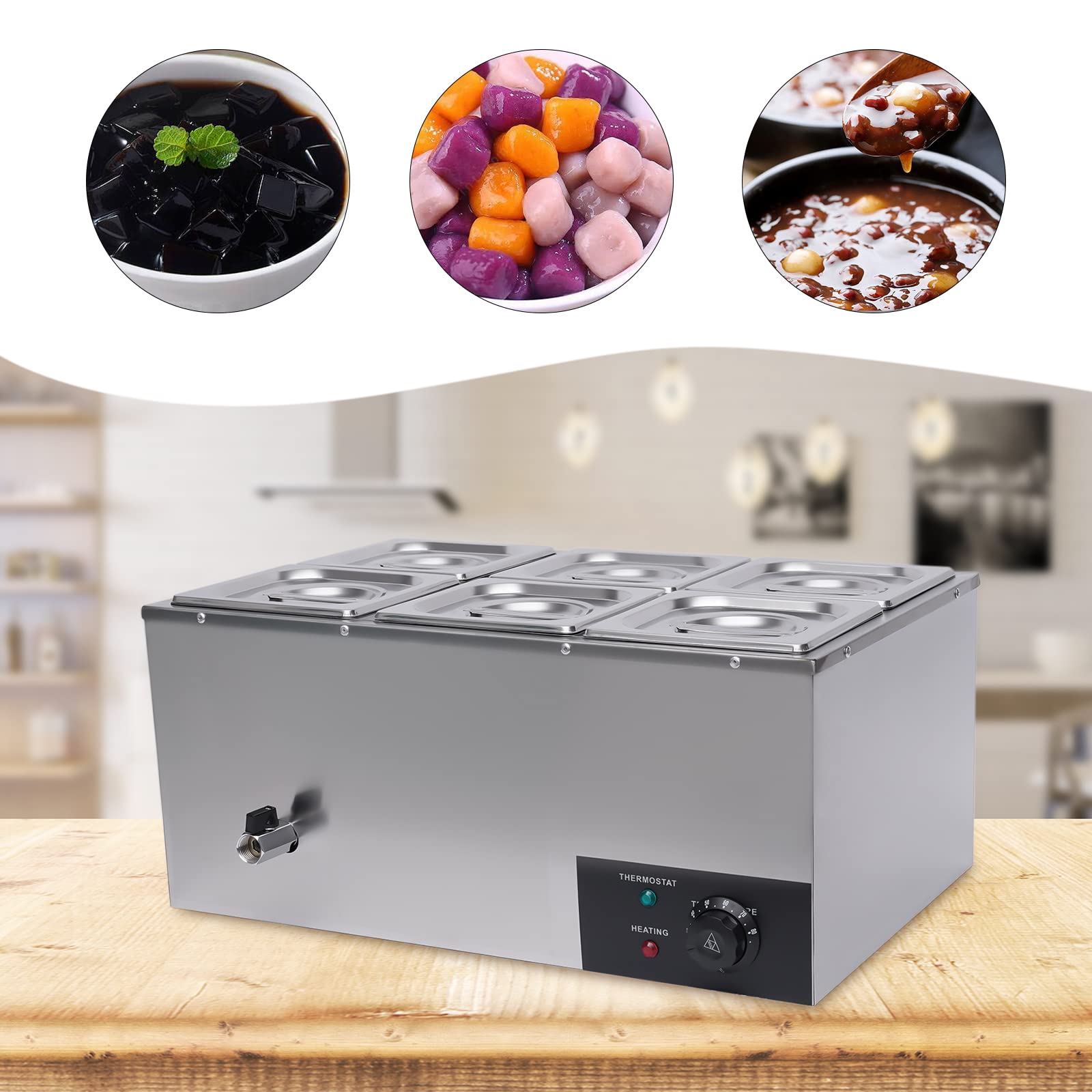 110V 6-Pan Commercial Food Warmer - 600W Electric Buffet Server with Temperature Control, Stainless Steel Countertop Soup & Food Heater for Canteen, Buffet, and Catering Events - Perfect for Restaurants, Cafeterias, and Banquet Serving