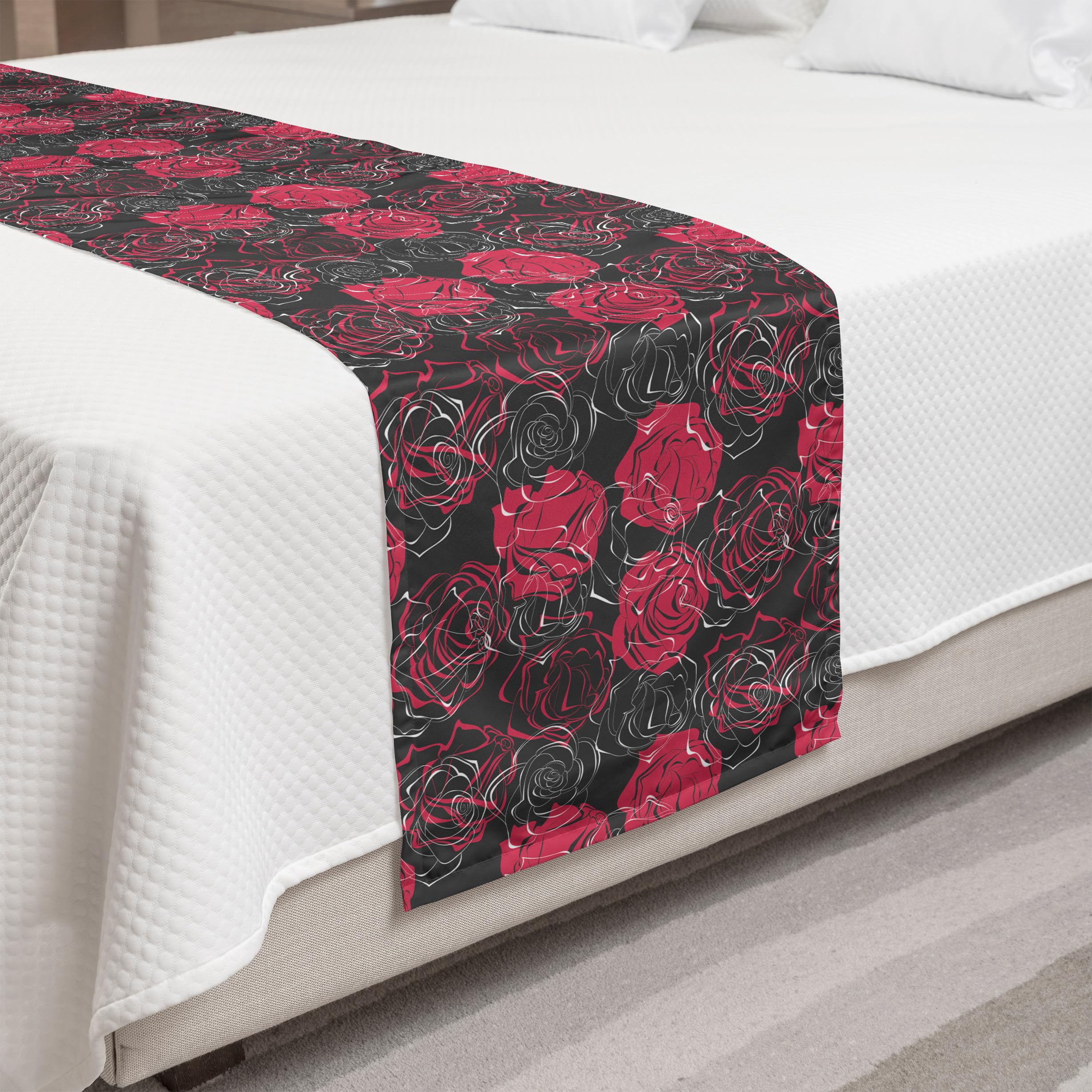 Ambesonne Floral Bed Runner - Ombre Rose Bloom Design for Valentine's & Anniversary Decor | Decorative Bed Scarf for Hotels, Homes & Guest Rooms in Charcoal Grey & Magenta | Perfect for Romantic Bedroom Decor, Wedding Gift or Luxury Hotel Styling