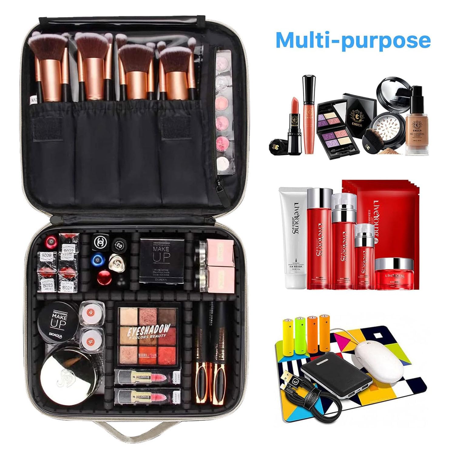 House of Quirk Adjustable Makeup Organizer Case - Shimmer Silver Cosmetic Storage Box with Customizable Compartments | Perfect for Vanity, Travel & Beauty Counter Organization
