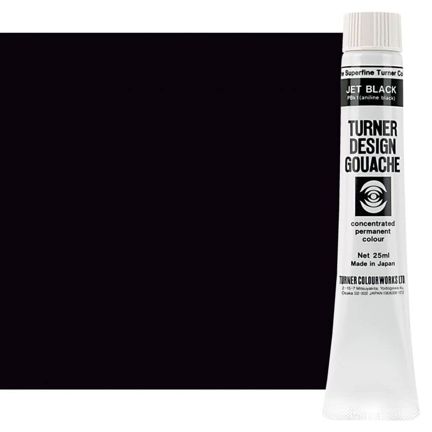 Turner Colour Works Design Gouache Premier Opaque Watercolor Paint - 25ml Tube - Jet Black | Professional Artist Grade Watercolor for Painting, Illustration & Calligraphy | Perfect for Studio Work, Art Classes & Creative Projects