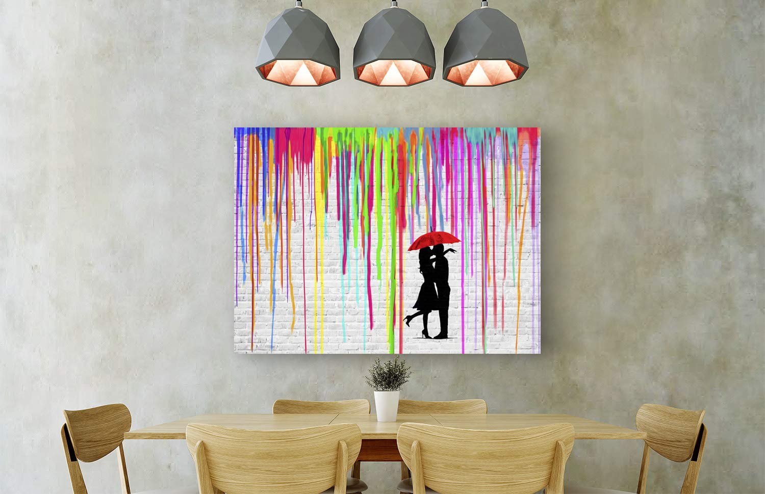 Masterfunk Collective Graffiti & Street Art Canvas Print - Romance in The Rain Wall Decor - 80x60 cm Modern Art for Living Room, Bedroom & Office
