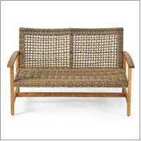Outdoor Wood Wicker Loveseat & Coffee Table Set - Gray for Patio & Garden