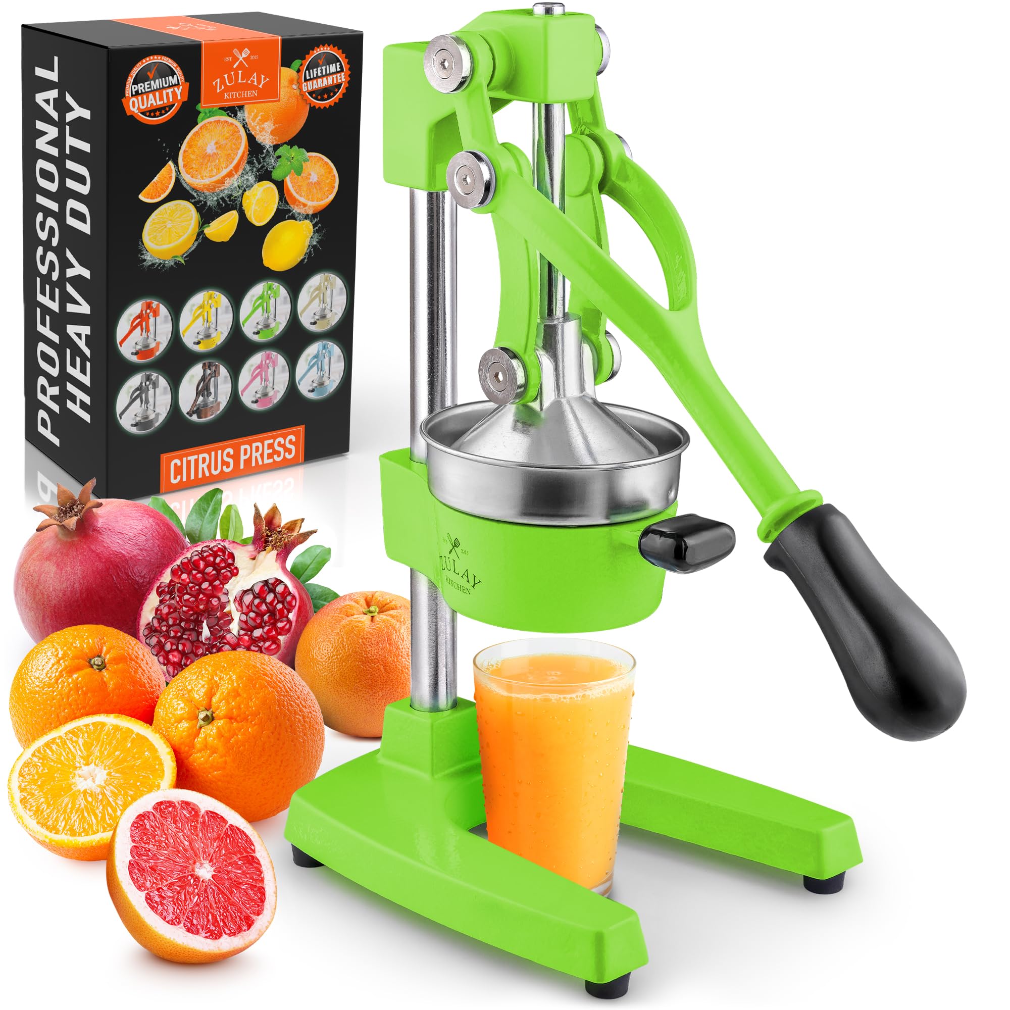 Zulay Kitchen Heavy-Duty Cast Iron Citrus Juicer - Professional Stainless Steel Lemon Squeezer & Manual Orange Press - Easy to Clean, Durable for Fresh Juice - Perfect for Home Bars, Restaurants & Healthy Breakfasts (Light Green)