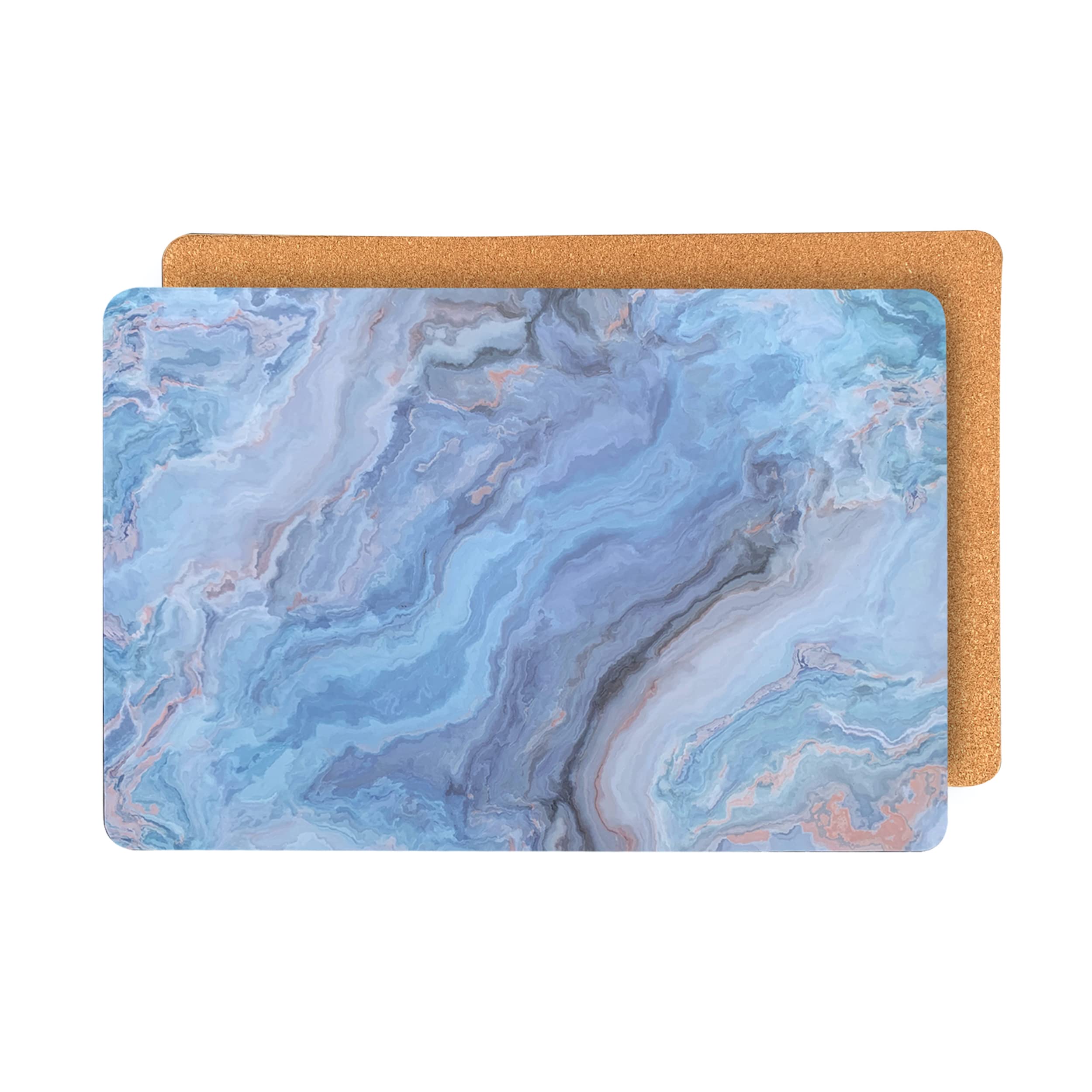 Dainty Home Marble Cork Place Mats - Set of 2 Rectangle Navy 12