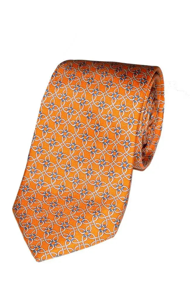 Luxury White and Orange Spiral Print Silk Tie for Men - Elegant Necktie for Business, Weddings & Formal Events