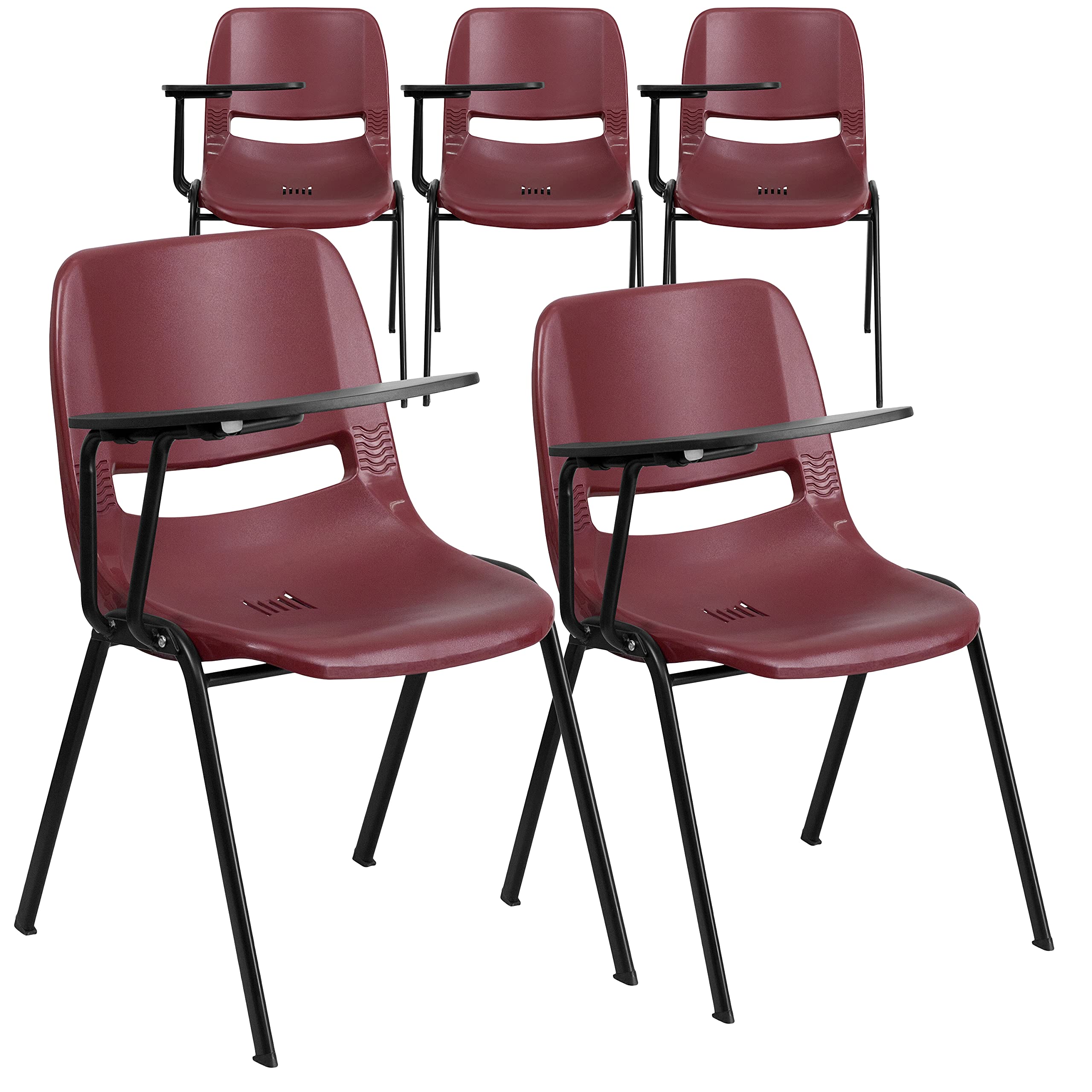 5 Pack Burgundy Ergonomic Shell Chair with Right Handed Flip-Up Tablet Arm - Comfortable Office & Conference Room Seating for Work & Study