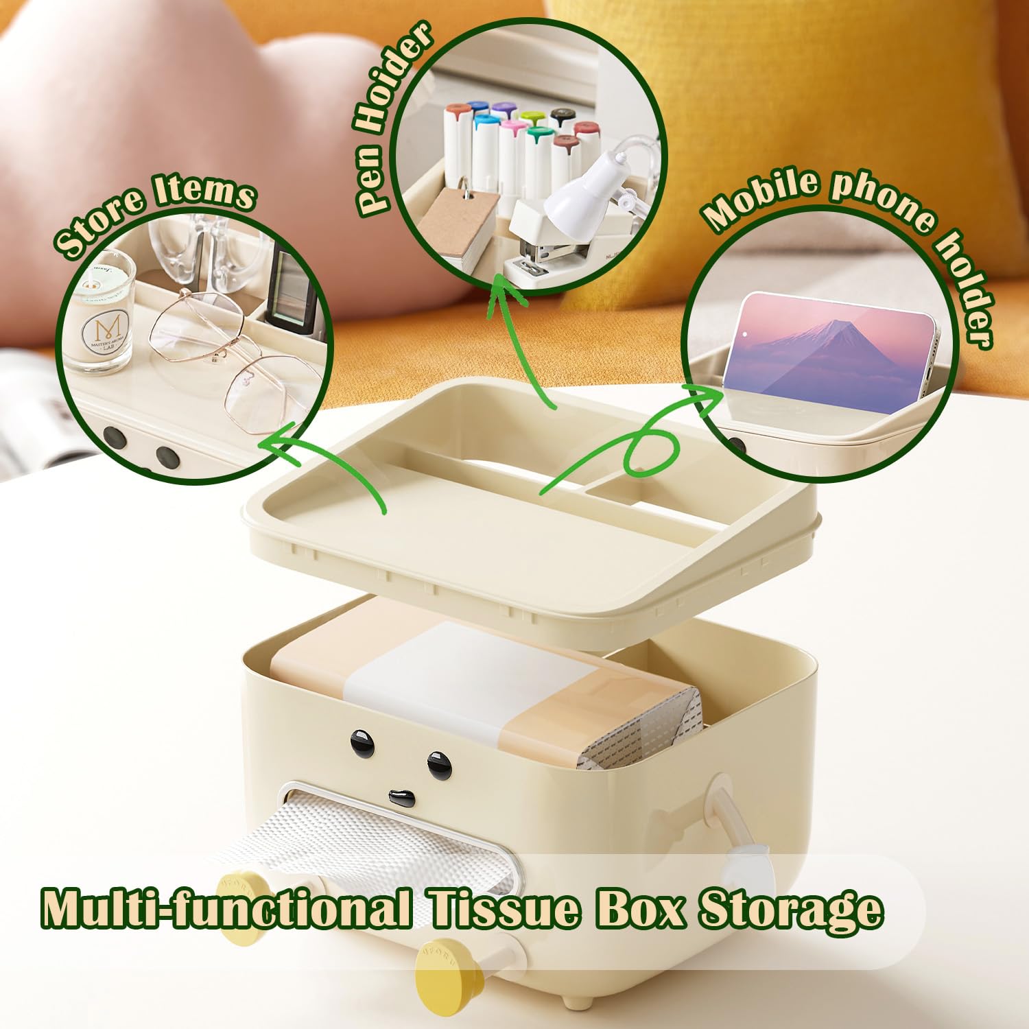 Multifunctional Cute Tissue Storage Box & Organizer - Rectangle Tissue Box Cover for Bathroom, Kitchen, Bedroom & Living Room - Perfect for Home Decor and Organization