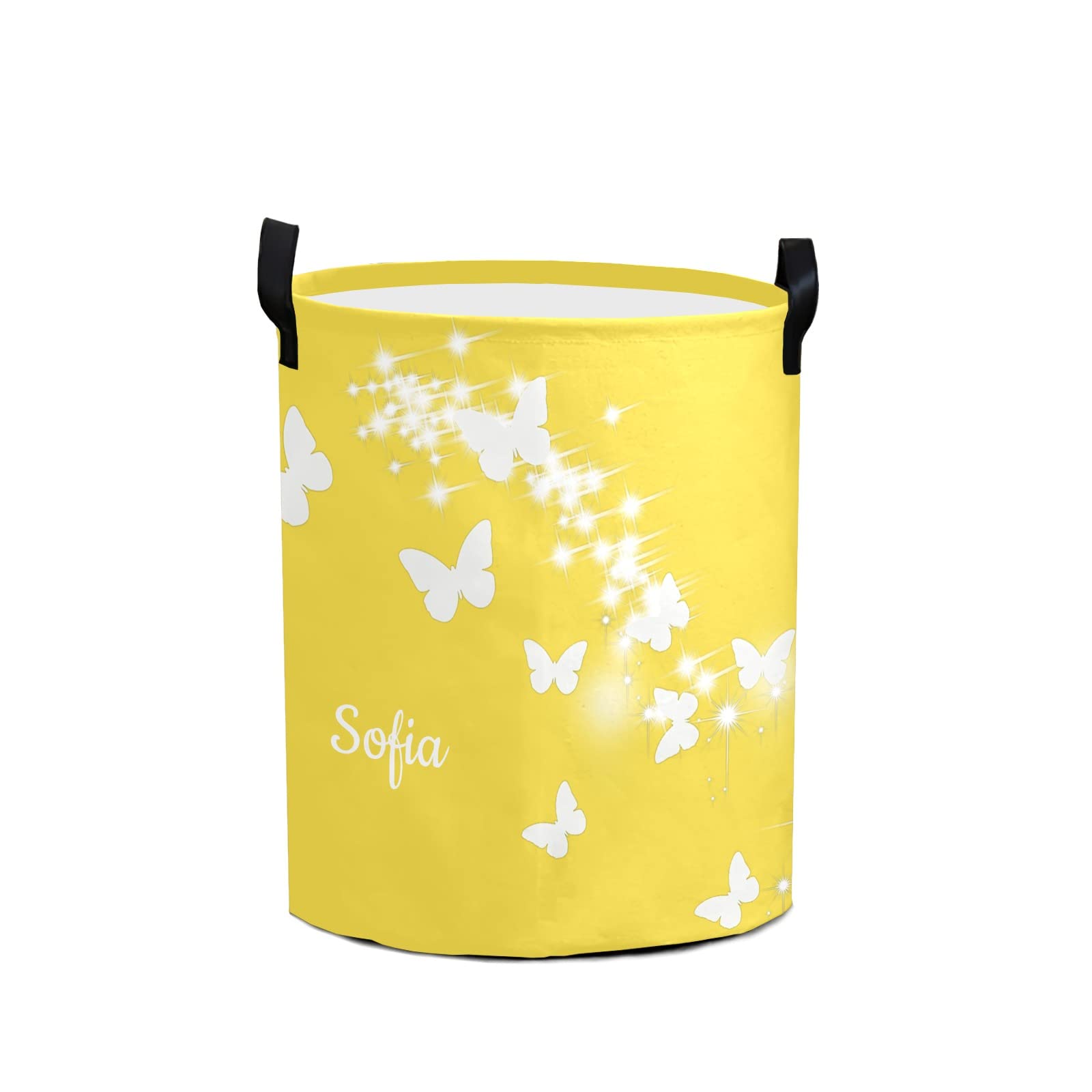 Yellow Butterfly Collapsible Laundry Basket with Handles - Foldable Oxford Cloth Hamper for Home Storage - Perfect for Bedroom, Bathroom & Laundry Room Organization