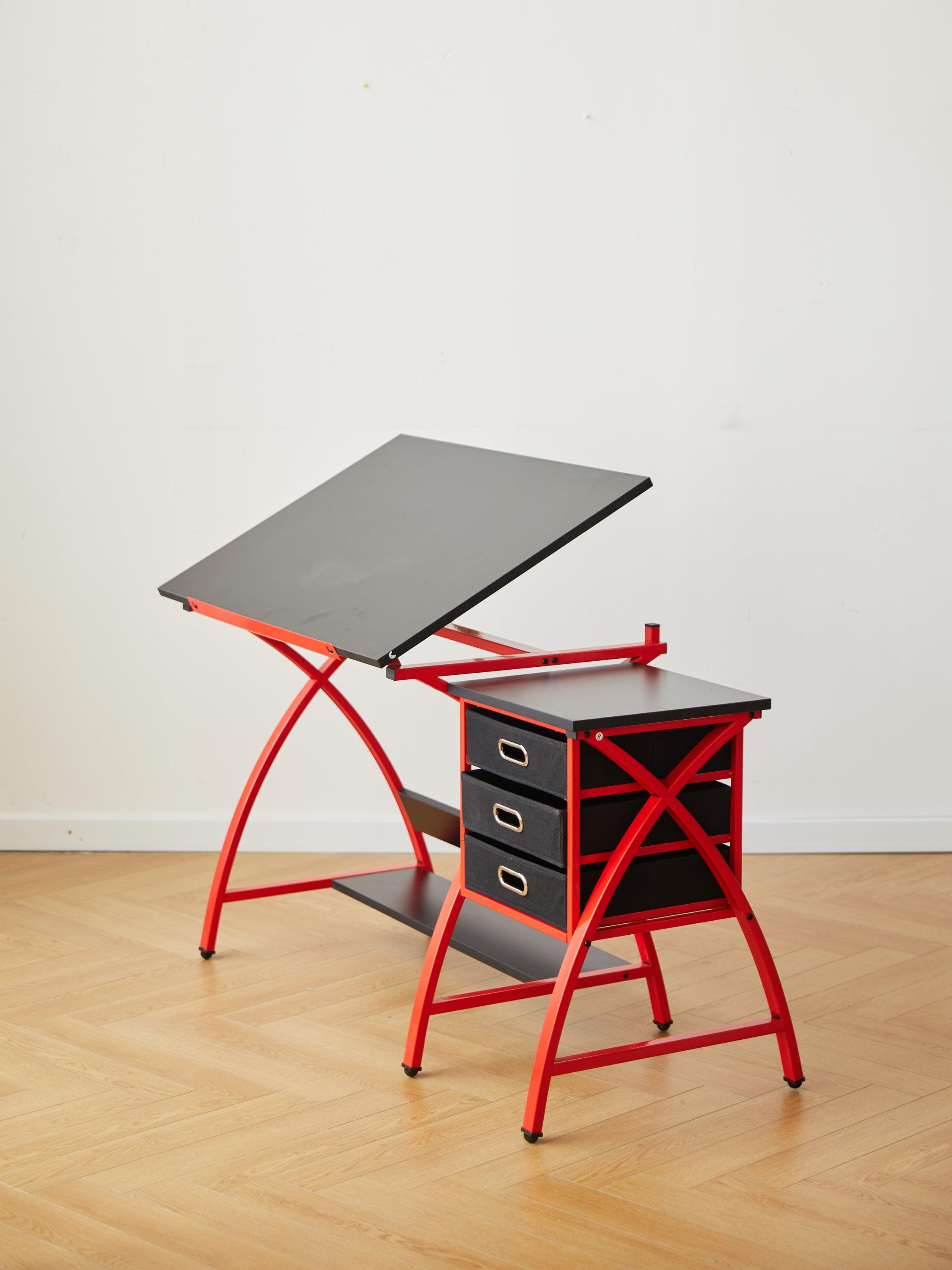 Adjustable Red Drafting Table with Stool - Perfect for Artists, Architects & Students - Home Office & Studio Drawing Desk