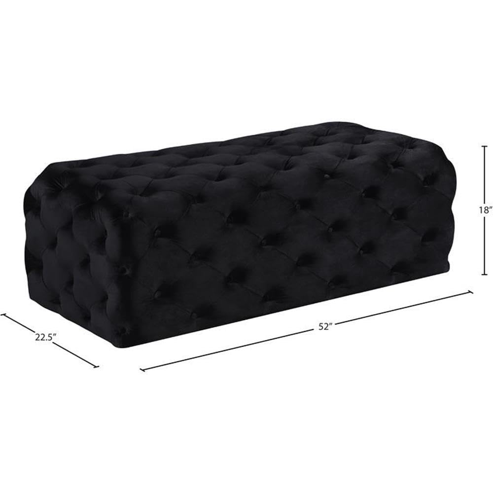 MAKLAINE Contemporary Button Tufted Black Velvet Ottoman Bench - Stylish Footrest & Extra Seating for Living Room, Bedroom or Entryway