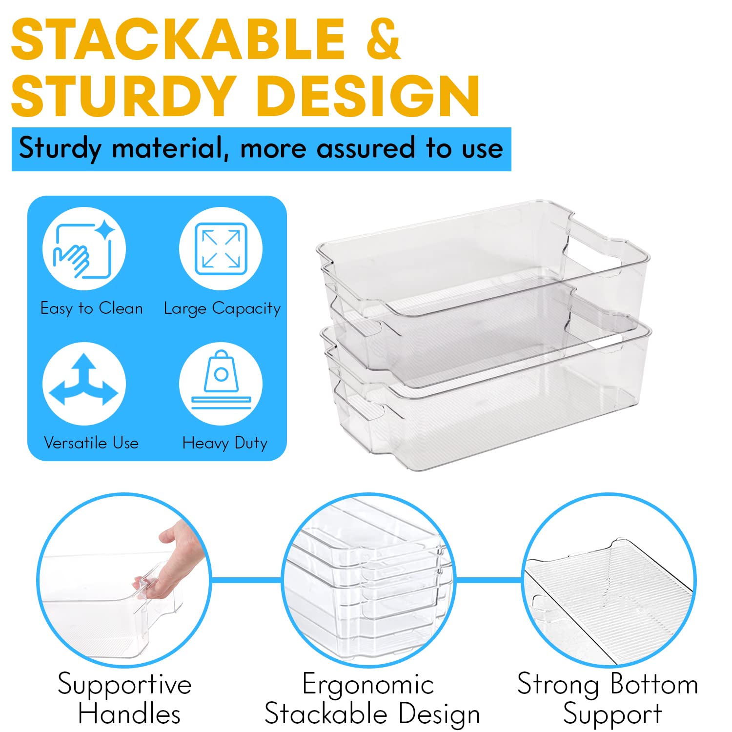 4-Pack Clear Refrigerator Organizer Bins with Handles - Stackable Storage Bins for Fridge, Freezer, Pantry & Cabinet Organization - Perfect for Kitchen, Bathroom & Home Storage Solutions