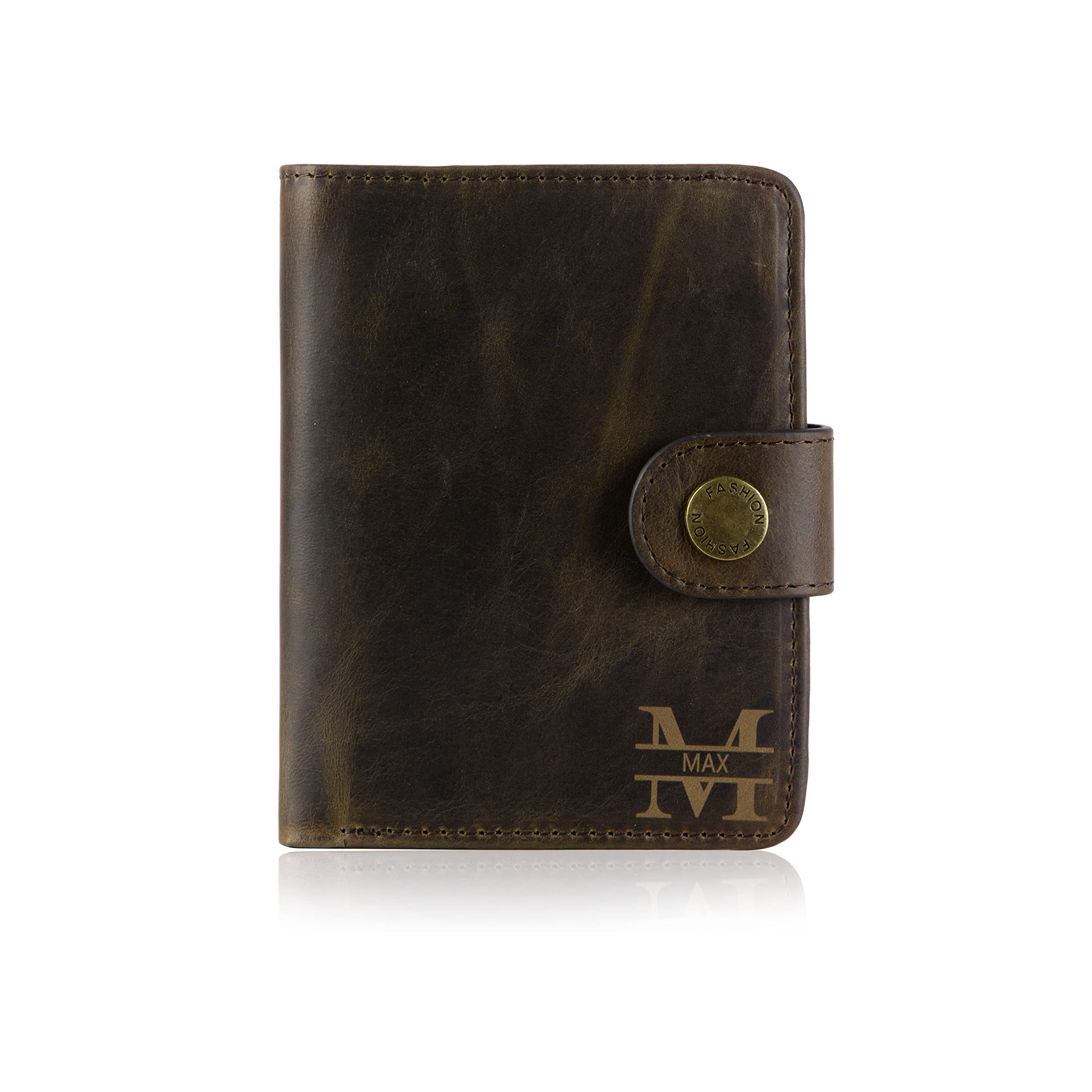 Custom Personalized Name Genuine Leather RFID Blocking Trifold Wallet for Men - Engraved Text Keychain Wallet - Perfect Father's Day & Birthday Gift for Dad, Husband, Boyfriend (Office, Travel, Everyday Use)