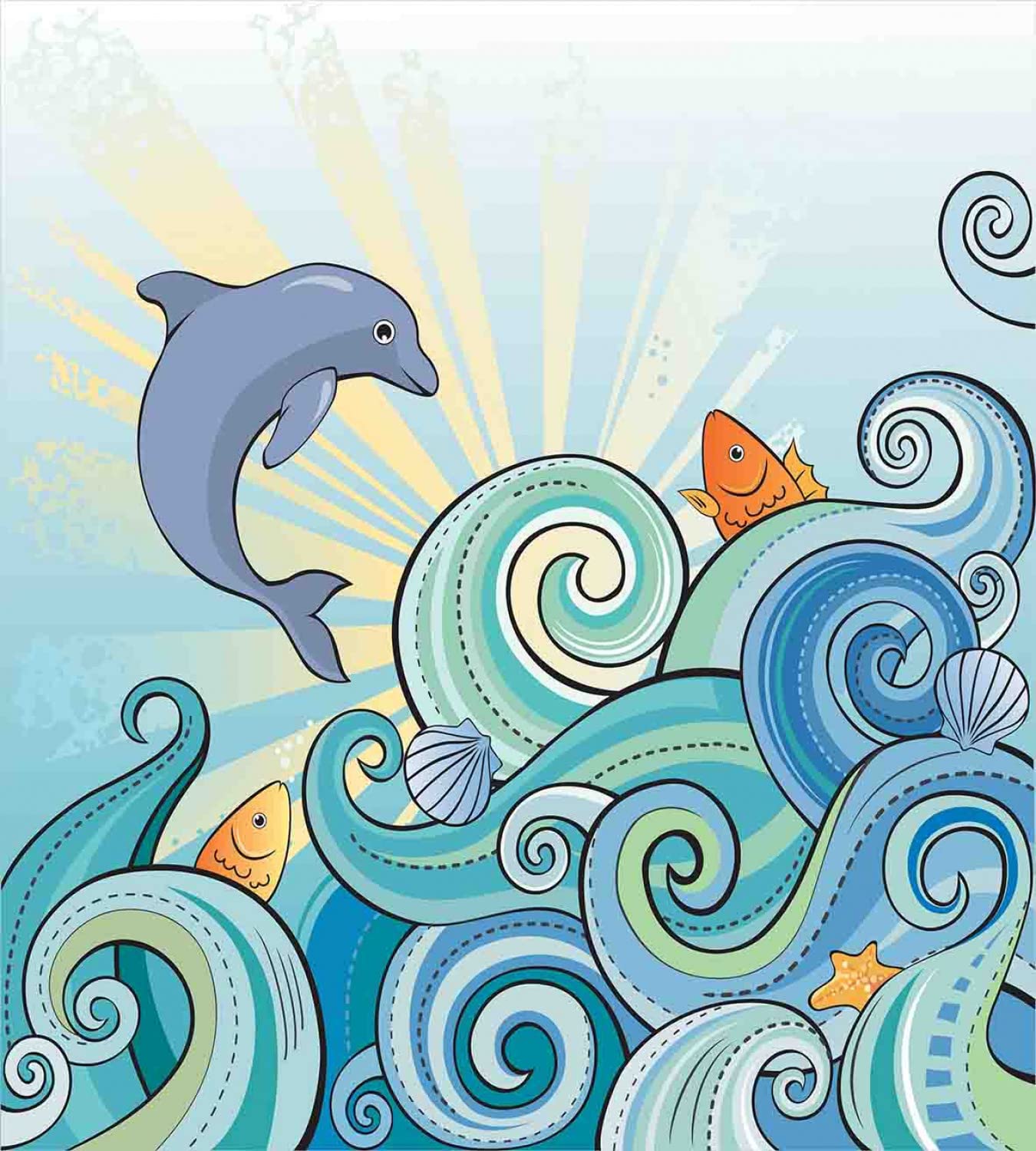 Ambesonne Ocean Marine Duvet Cover Set - Twin Size 2-Pack with Dolphin, Fish, Starfish & Shells Summer Pattern, Pastel Blue - Perfect for Kids' Bedrooms, Beach Themed Decor & Coastal Home Styling
