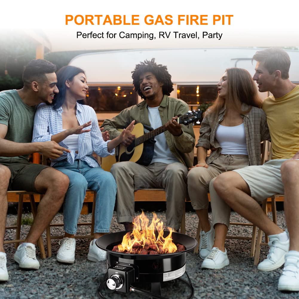 Portable Propane Fire Pit - 19 Inch Outdoor Gas Fire Bowl for RV, Camping, Backyard, Patio & BBQ Parties - Black FP19MB - Perfect for S'mores Nights & Cozy Gatherings