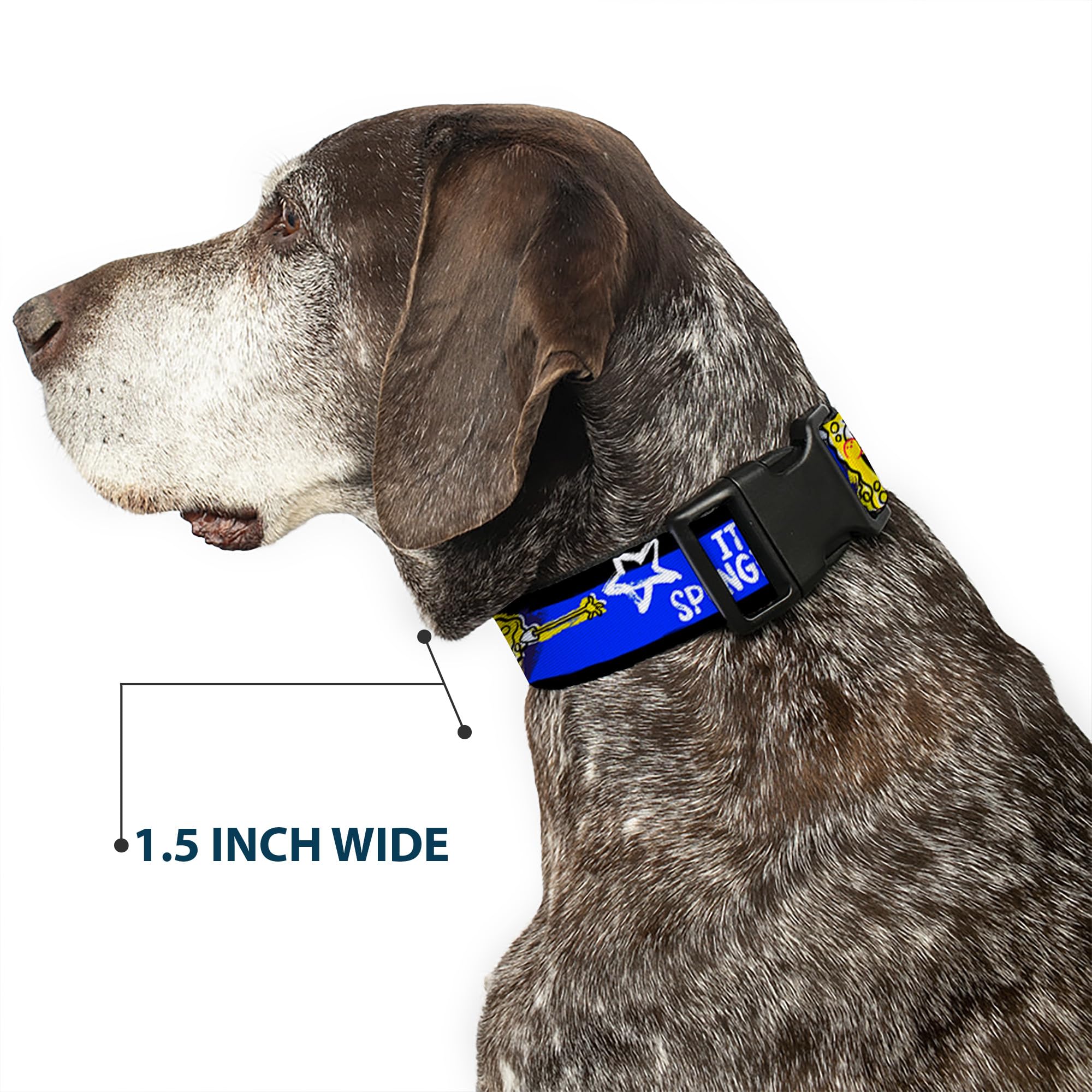 Spongebob Dog Collar with Plastic Clip - Adjustable 11-17 Inches, 1.0 Inch Wide - Black, Blue & White Striped Design - Perfect for Cosplay, Pet Parties & Spongebob Fans