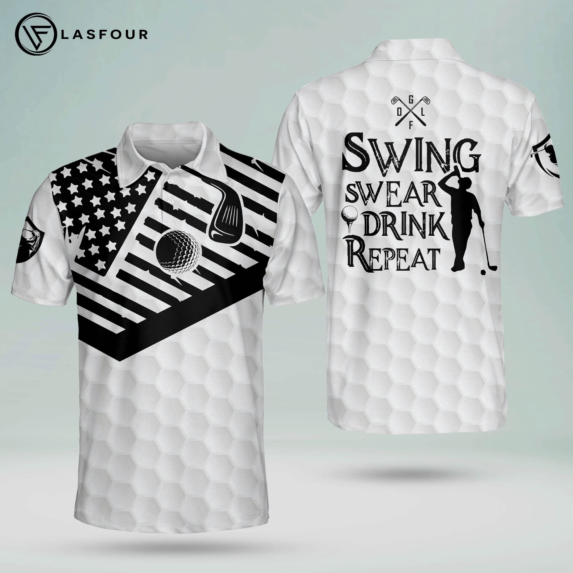 LASFOUR Patriotic American Flag Golf Shirts for Men - Funny Short Sleeve Polo Shirts for Dad & Grandpa - Perfect for Golf Outings, 4th of July Celebrations & Father's Day Gifts