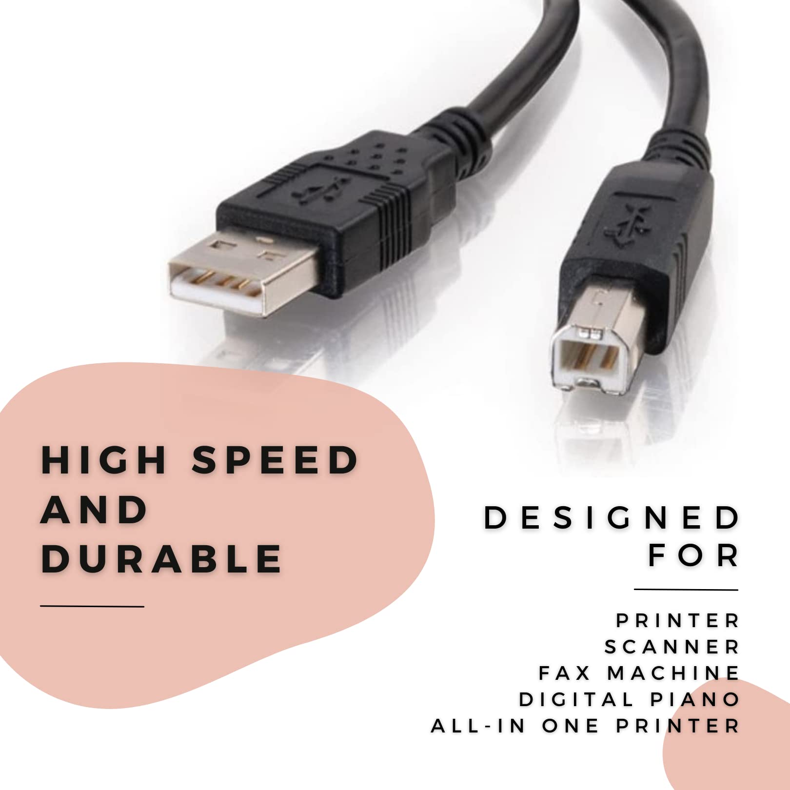 6FT USB Printer Cable Replacement for HP Officejet 6500A Plus e-All-in-One Printer E710n - High-Speed Data Sync & Charging Cord for Home & Office Printing