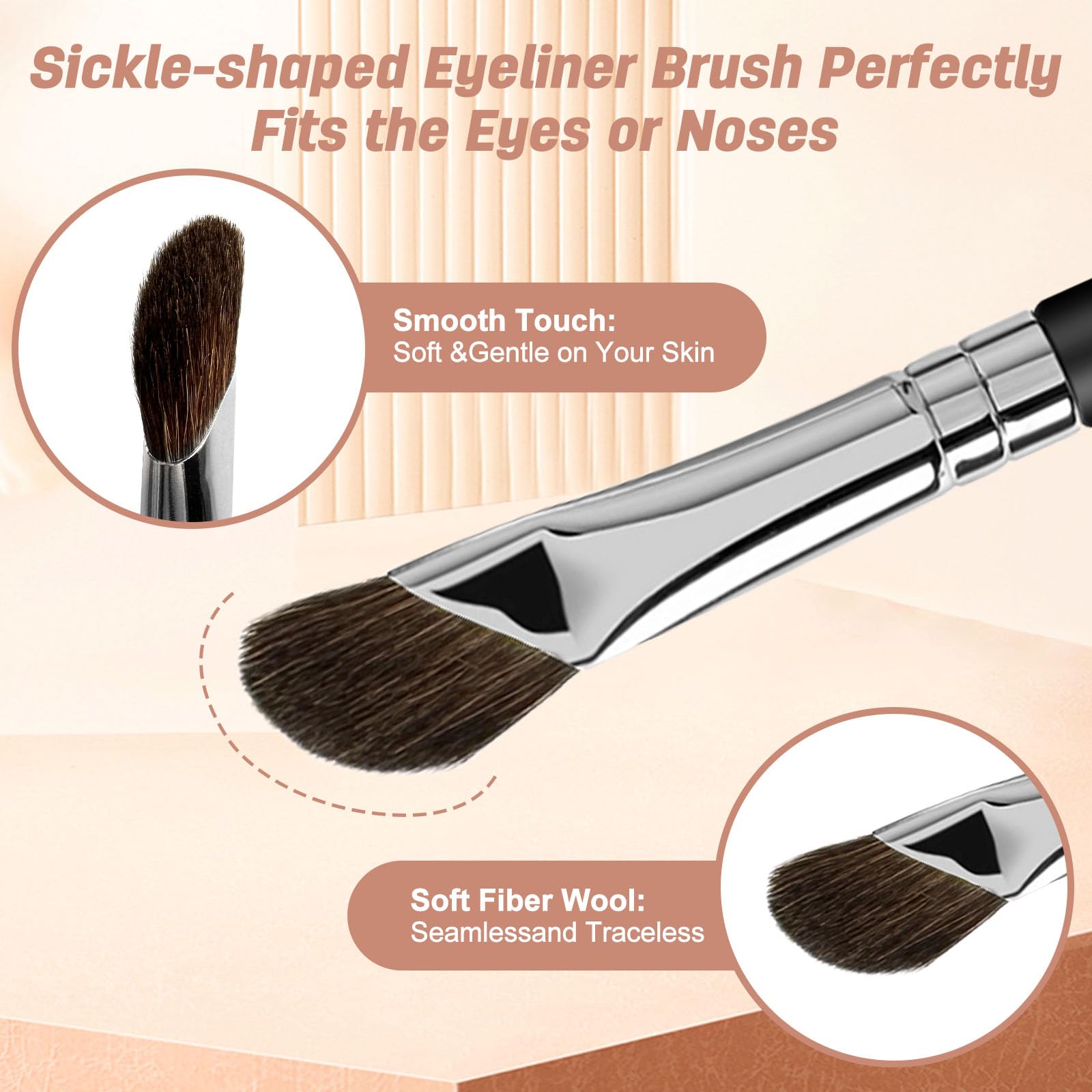 3 Pcs Eyeliner Brush Set - Ultra Thin Angled Eyebrow & Concealer Brushes for Precise Makeup Application | Perfect for Winged Eyeliner, Eyebrow Shaping & Contouring | Professional Beauty Cosmetic Tools for Daily Use & Travel
