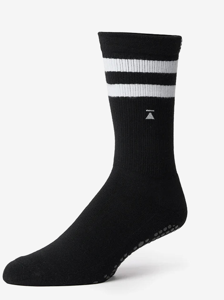Base 33 Crew Grip Socks - Black & White Striped Non-Slip Yoga Socks for Women & Men - Perfect for Yoga, Pilates, Barre & Home Workouts